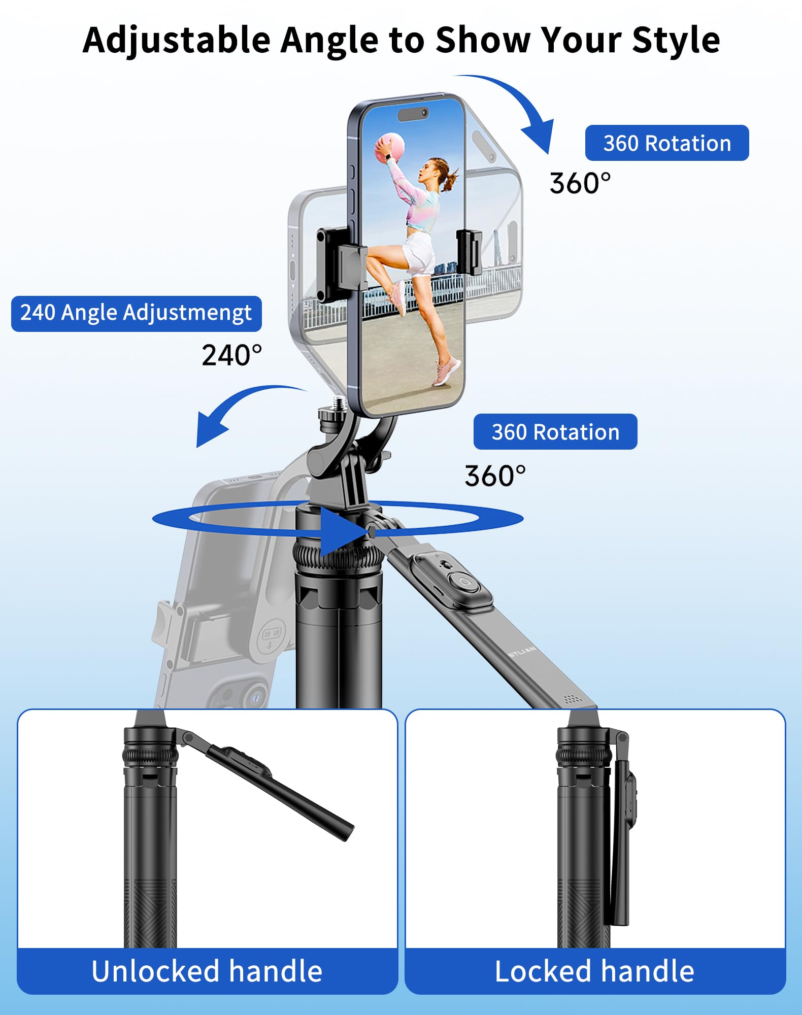 Stlian Selfie Stick Tripod Phone:70.8" Adjustable Stand For Iphone 15/Samsung S23/Gopro, Portable Tripod For Camera & Phone, Vlogging, Youtube Live Streaming, Travel Photography