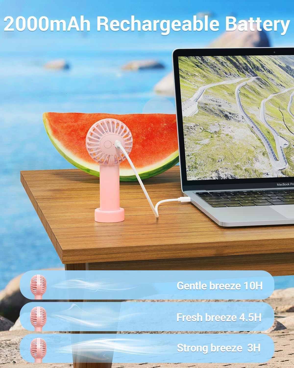 Mini Portable Handheld Fan Powerful Hand Fan Rechargeable, 3 Speeds Personal Small Hand Fan