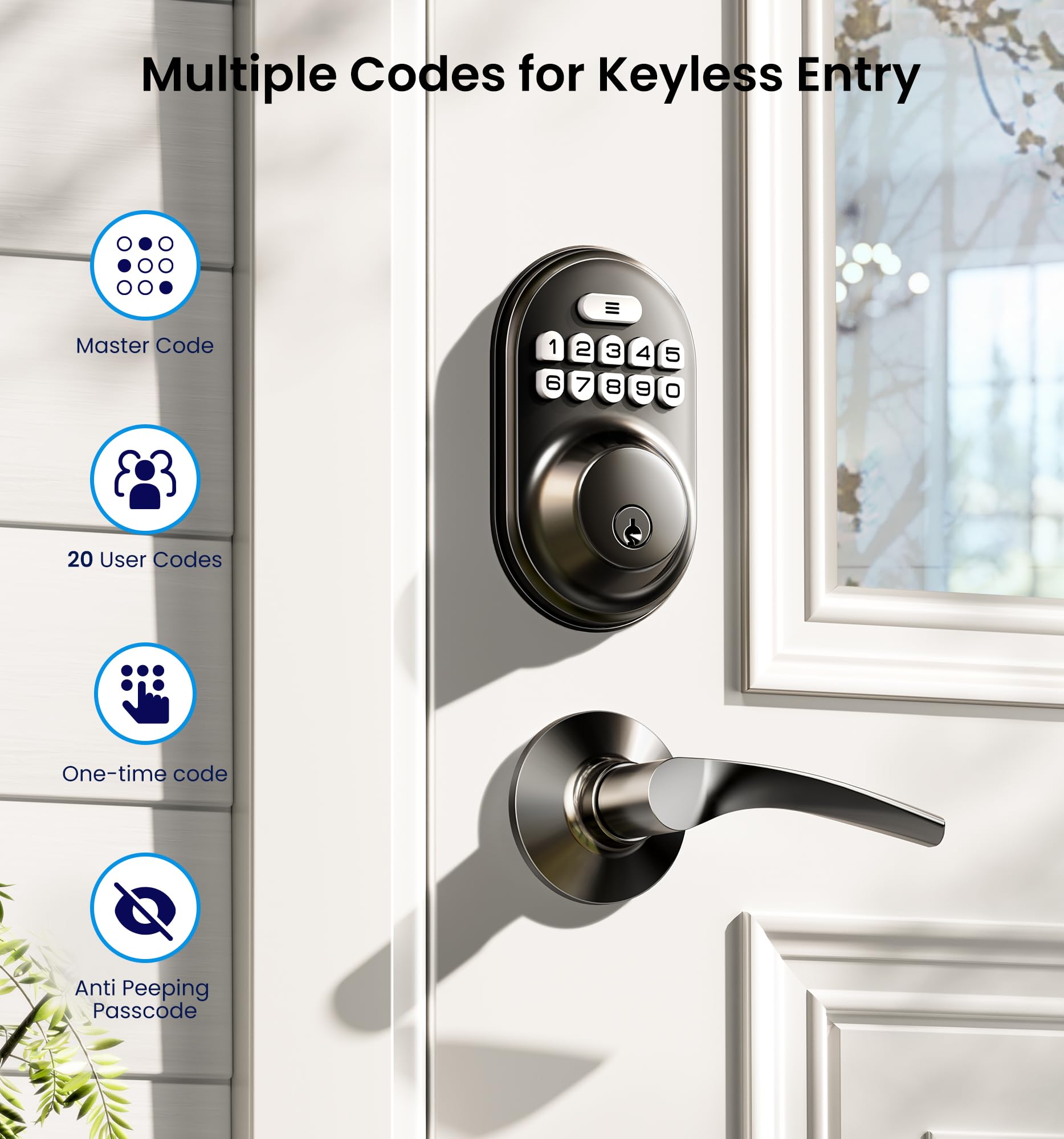 Veise Keyless Entry Door Lock With 2 Lever Handles - Electronic Keypad Deadbolt, Auto Lock, Back Lit & Easy Installation Design, Front Door Handle Sets, Matte Black