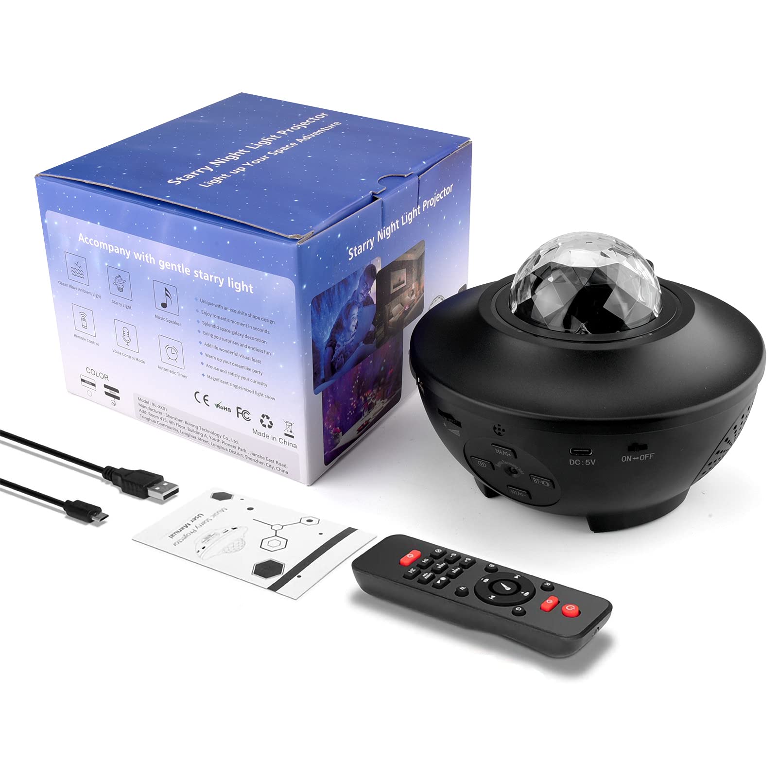 Yabtf Night Light Projector, Galaxy Projector With Remote Control, Star Projector With Led Nebula Cloud/Ocean Wave For Kid Baby'S Bedroom/Game Room/Home Theatre, Built-In Bluetooth Music Speaker