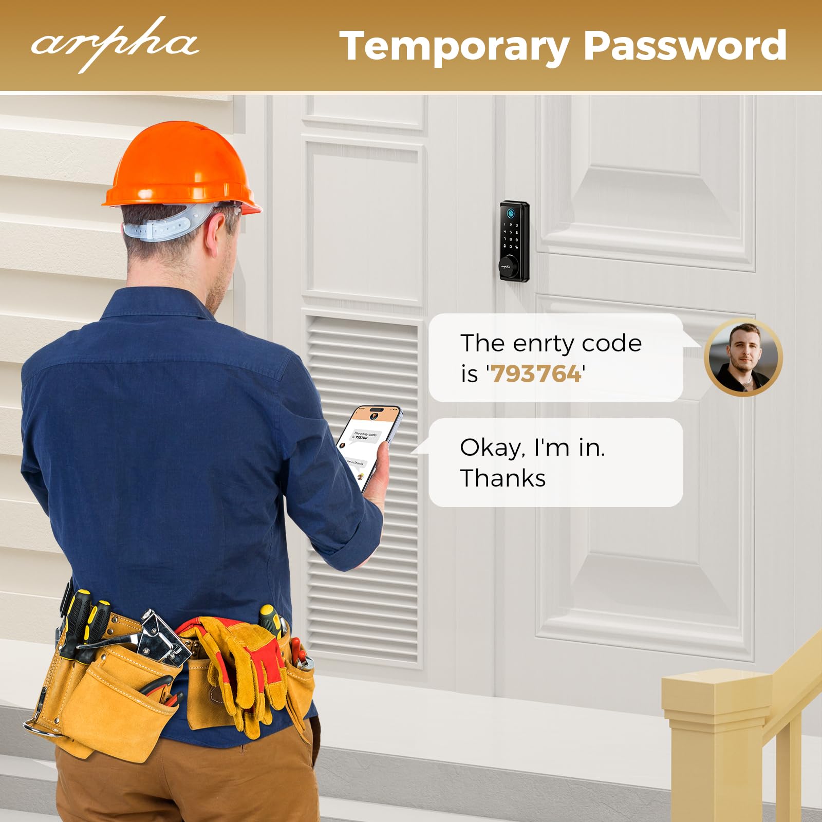 Arpha Fingerprint Door Lock • Keyless Entry Door Lock Deadbolt • Multiple Entry Methods – App • Fingerprint Touch Id • Keypad Code • Traditional Key • Auto-Lock • Ip54 Waterproof • Easy To Install, Black