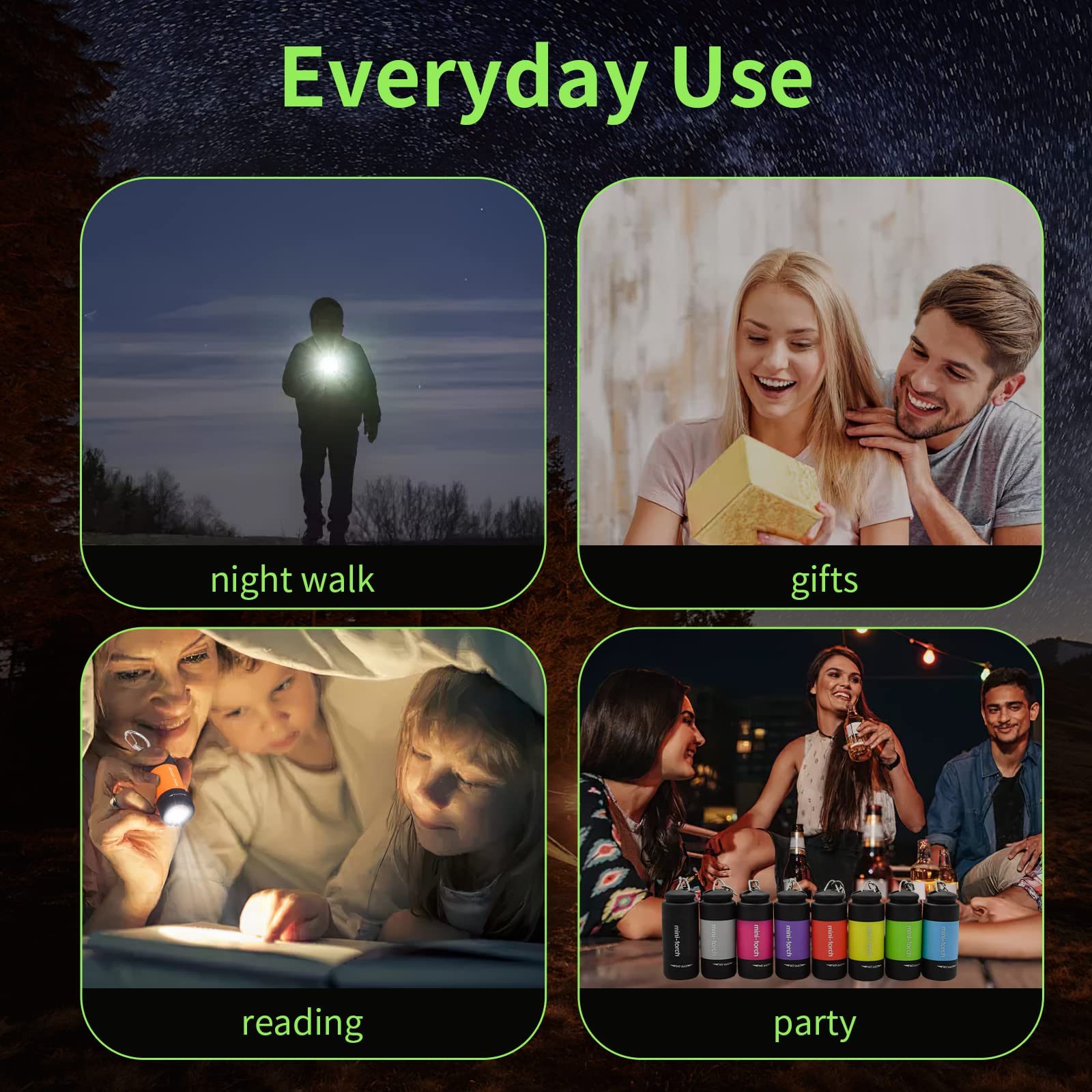 Ucec Mini Keychain Flashlight, Travel Flashlight Usb Torch Rechargeable Colorful Led Flashlight High-Powered Pocket Keychain Flashlights, 8 Pack