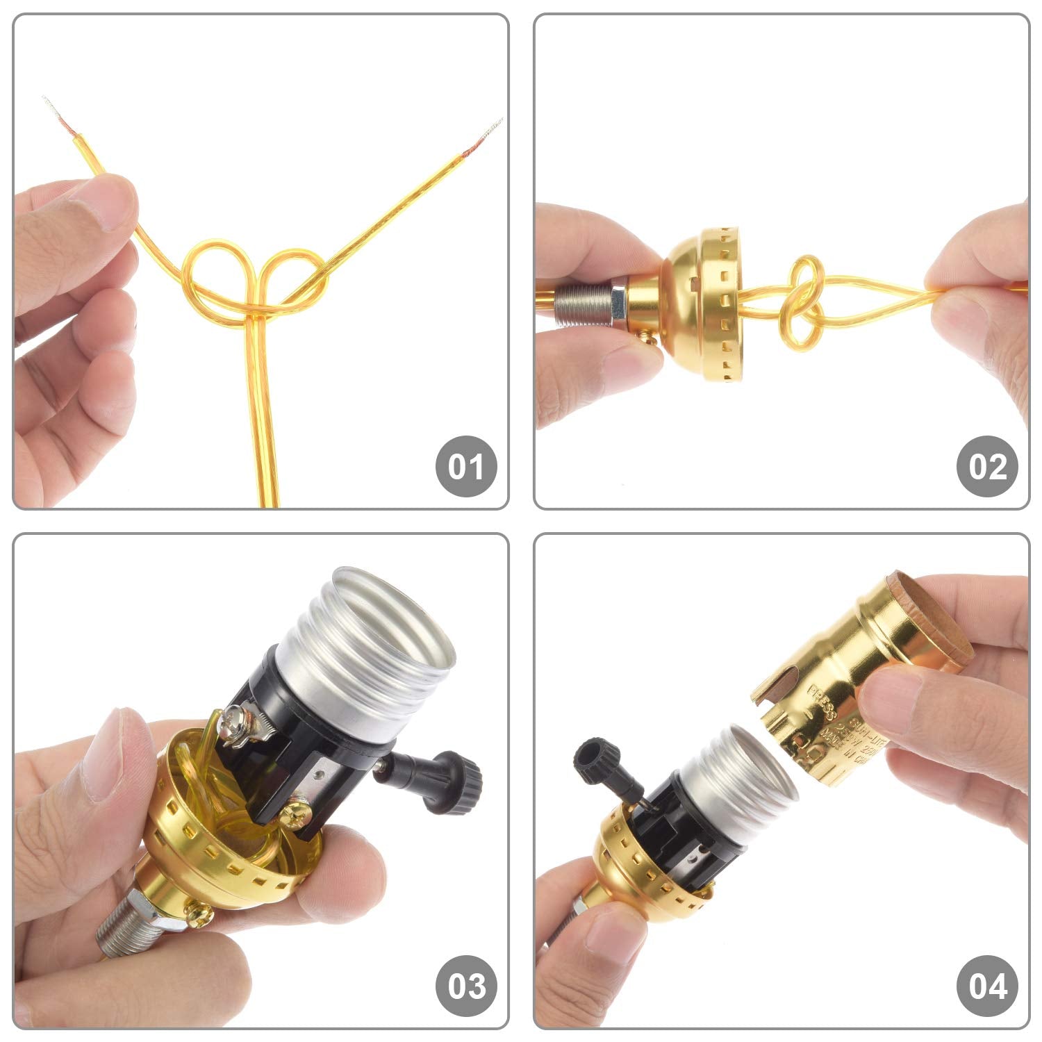 Canomo 2 Sets Table Lamp Kit Repair Or Diy Lamp Kit With 8 Inch Harp, 2 Pieces 12" Lamp Pipe, 3-Way Socket And All Parts Needed And Instructions For Diy Lamp Design Or Repair, Brass
