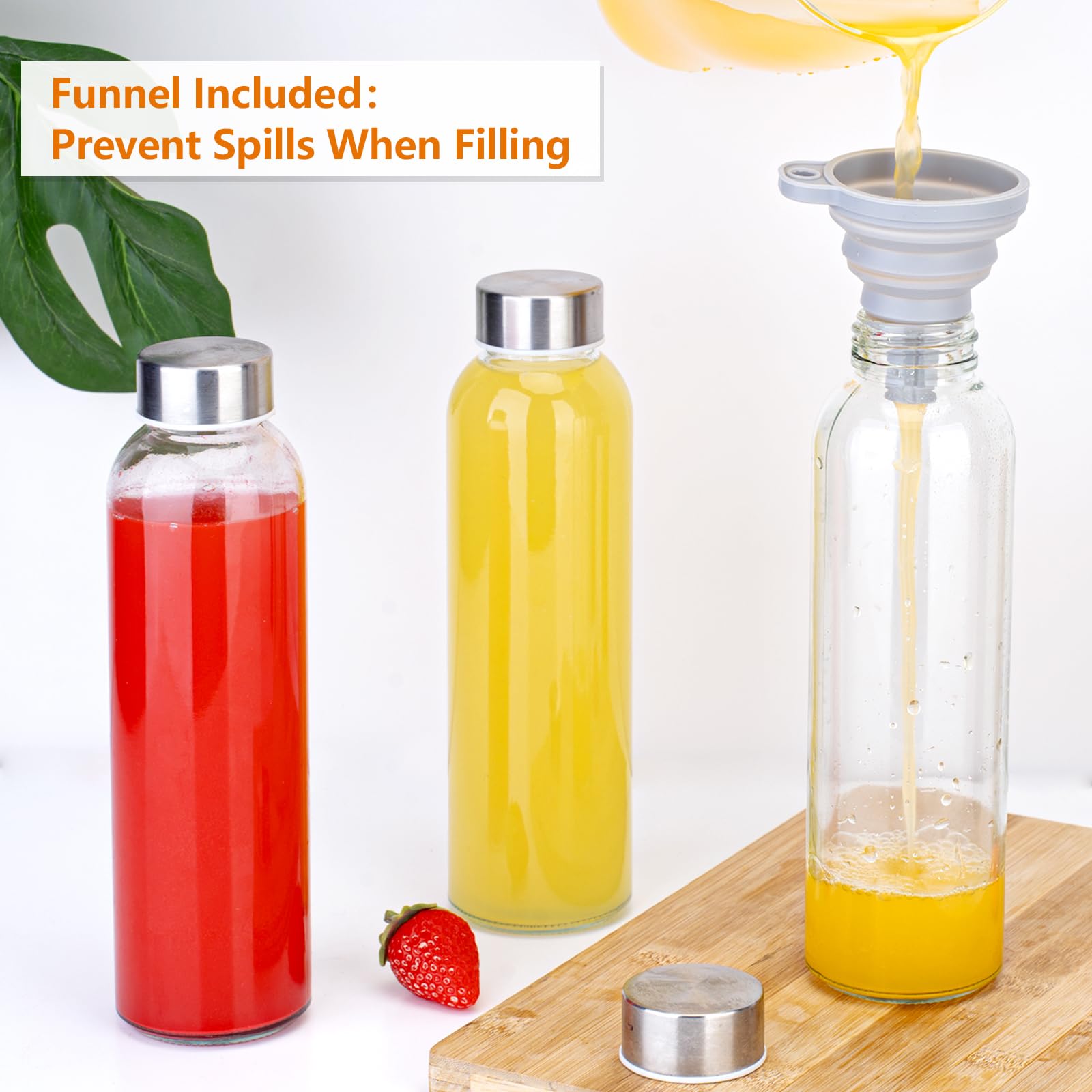 Zukro Glass Water Bottles With Lids 18 Oz, Reusable Clear Juice Bottles With Stainless Steel