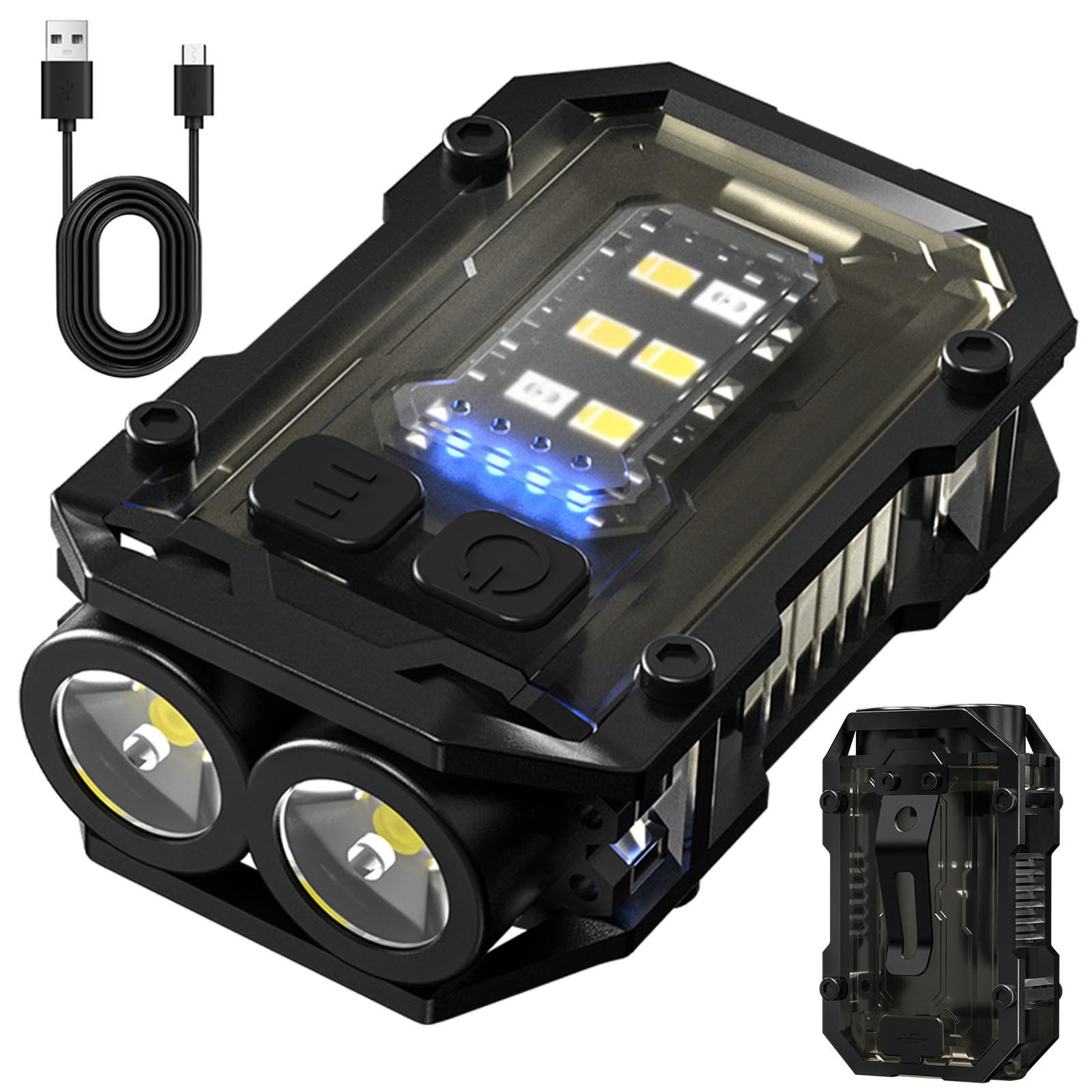 Yugfmor Rechargeable Keychain Flashlight With Type-C Fast Charging,Mini Utility Flashlight 750Mah ，Magnetic Base Dual Switches, Waterproof Pocket Light For Camping Edc Emergency (Black)