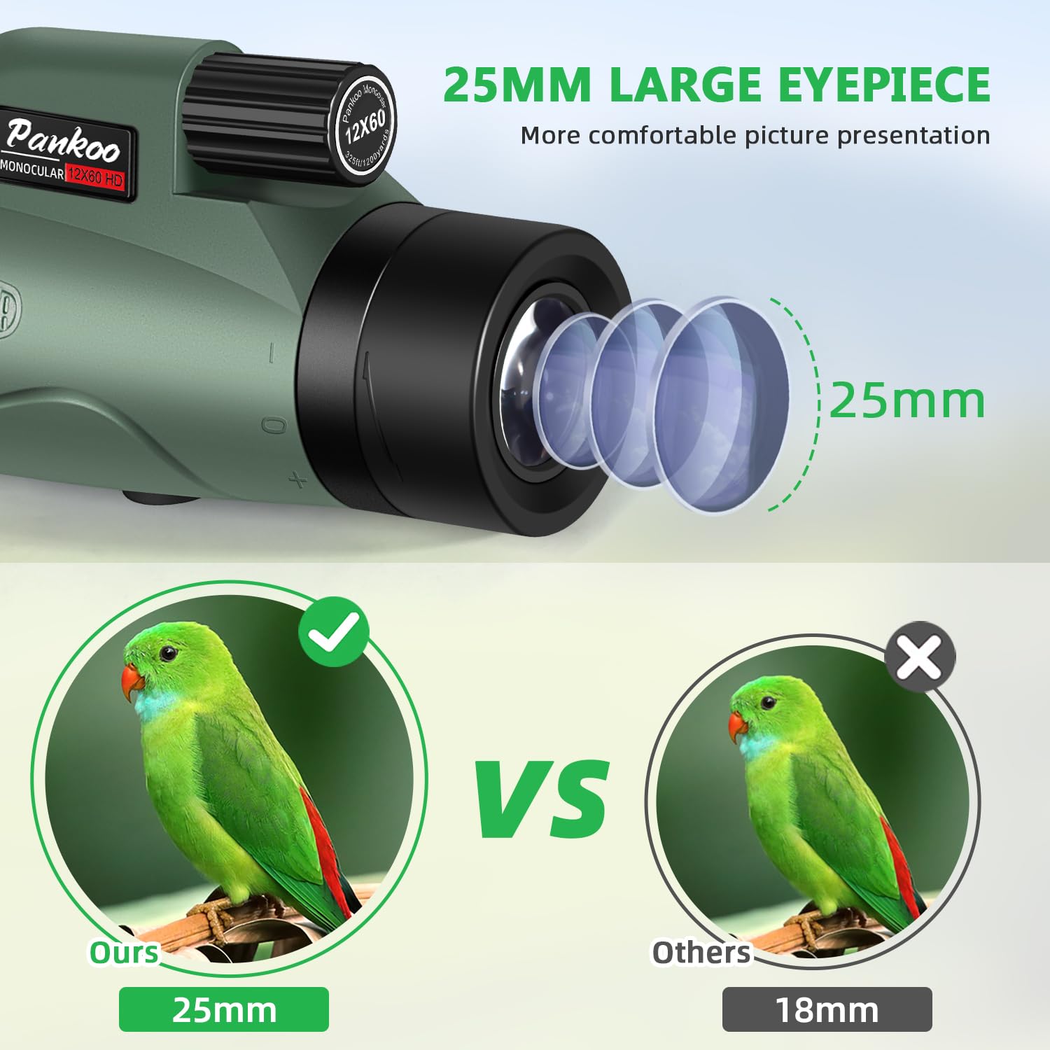 Pankoo 12X60 Hd Monocular Telescope For Adults With Smartphone Adapter Tripod Hand Strap - High Power Monoculars Equipped With Large Bak4 Prism & Fmc Lens - Suitable For Bird Watching Sports Hiking Traveling