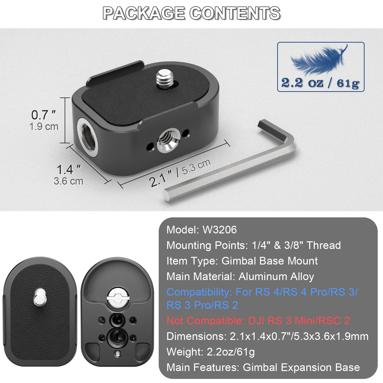 Minifocus Battery Handle Base Compatible With Dji Rs 4/Rs 4 Pro/Rs 3/Rs 3 Pro/Rs 2, Weight-Reducing Baseplate Accessory Mounting Bracket With Qd Socket, 1/4" & 3/8" Threads