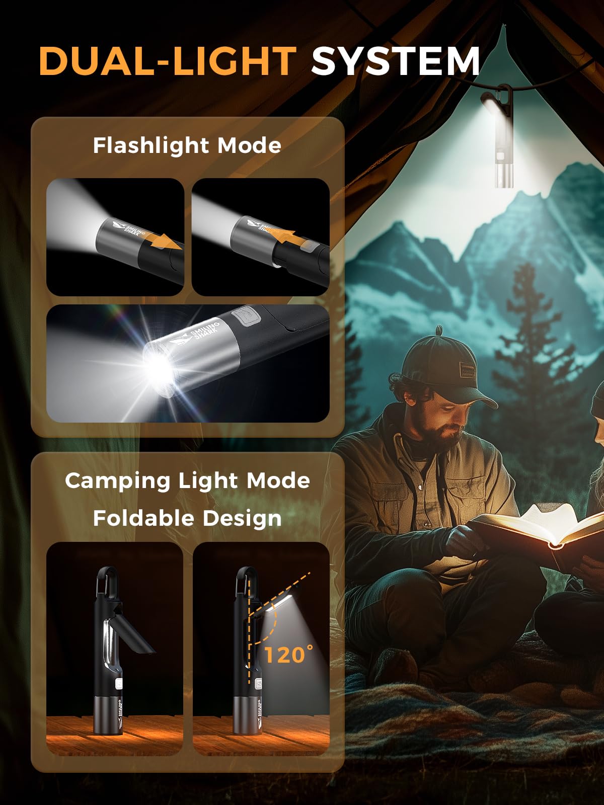 Smiling Shark Led Flashlight, G2 2 Pack Small Flashlights Powerful Rechargeable With Cob Sidelight & Hook And Diffuser 3 Mode Zoomable Multi Functional Camping Flash Light For Outdoor/Emergency, Black