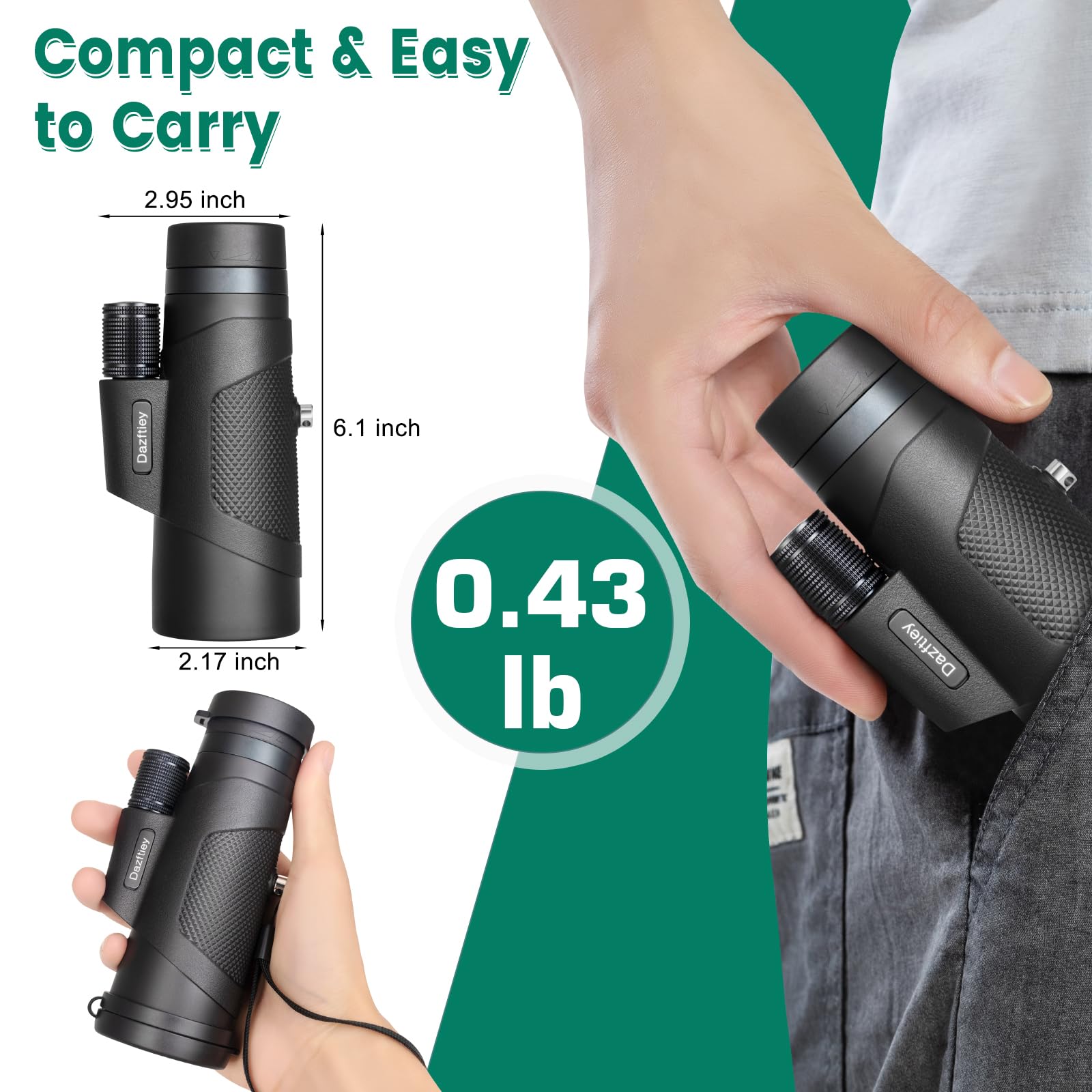 Dazftiey 12X50 Monoculars For Adults High Powered, Monocular Compact With Bak4 Prism And Fmc Lens, Clear Field Of View, Monocular Telescope For Smartphone, Lightweight Monocular For Birdwatching Sports Travel