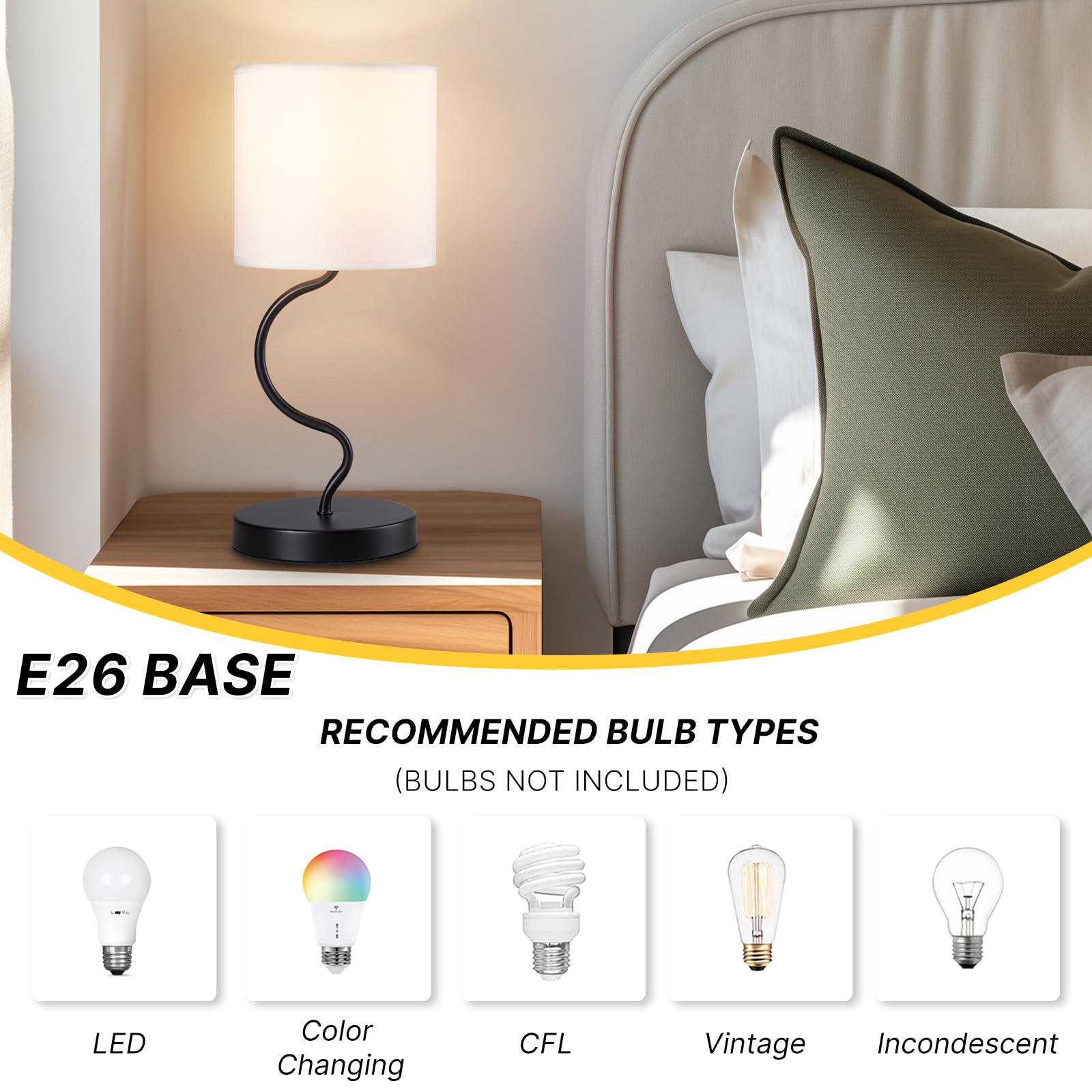 Hamilyeah Table Lamps Set Of 2, Bedside Lamps For Nightstand With On/Off Switch, Modern Lamps With Fabric Shade, Simple Lamps For Bedroom, Living Room, Home Office