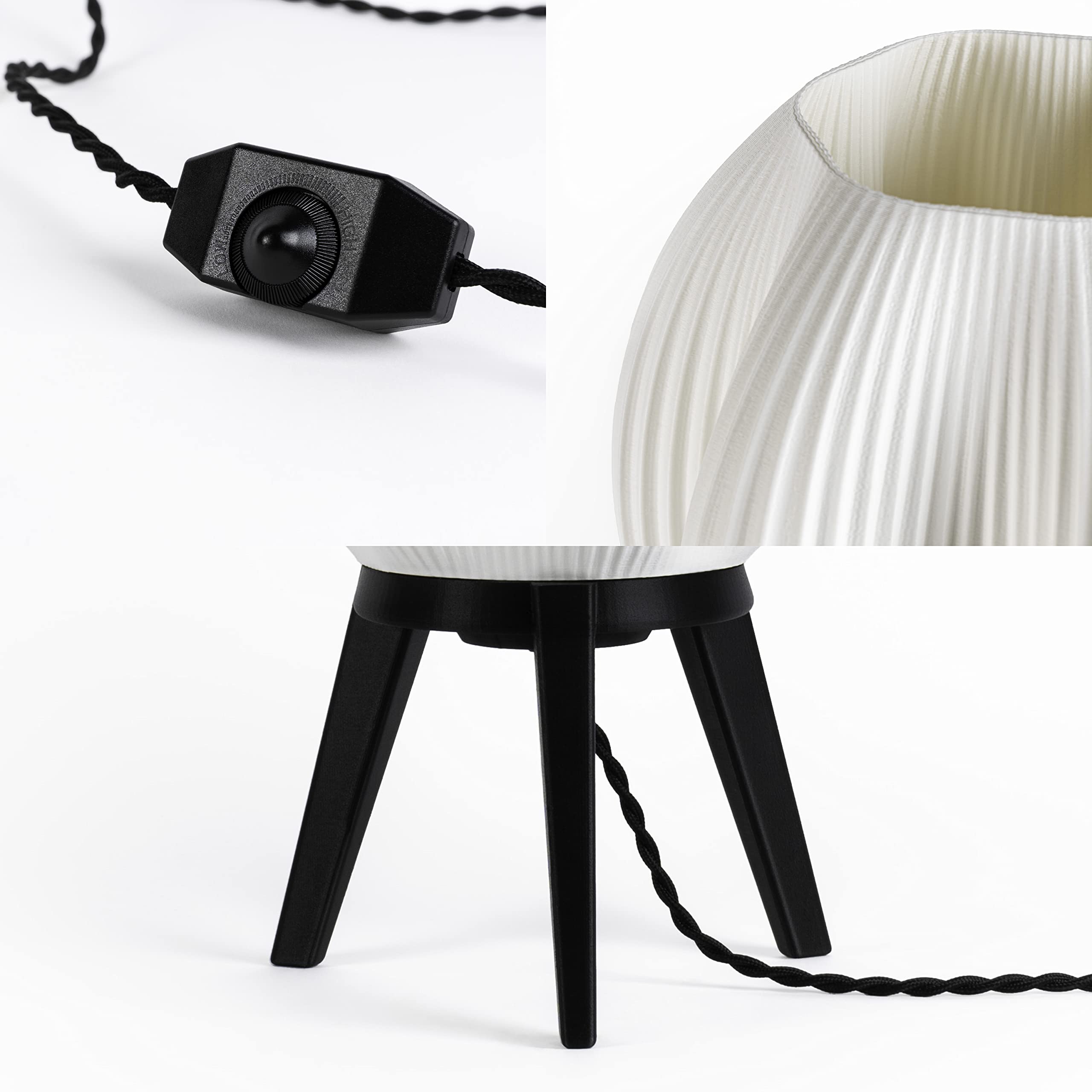 Jonathan Y Usa1000A 3D Printed Dimmable Led Table Lamp Wavy 16.5" Modern Contemporary Plant-Based Pla For Living Room, Dorm, Home, Office (Led Bulb Included), White/Black