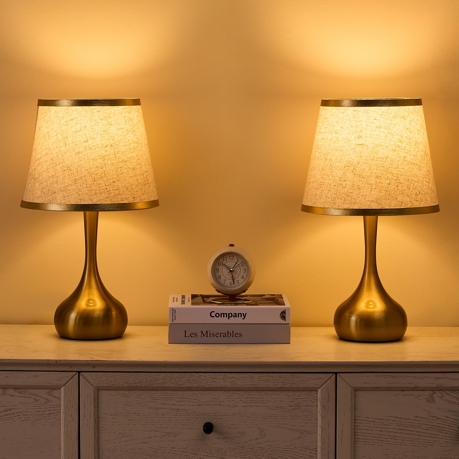 Xinqidai Stepless Dimmable Touch Lamp Set Of 2,Bedside Table Lamp For Bedroom,Nightstand Lamp,Living Room,Dorm Desk Lighting With Gold Metal(Dimmable Bulb Included)