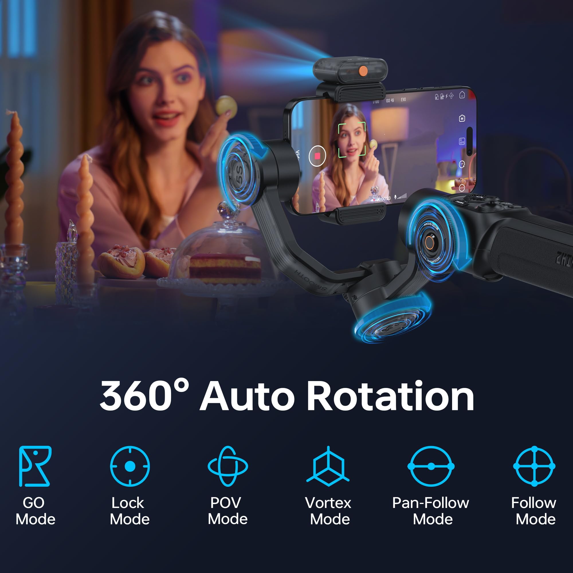 Zhiyun Smooth 5S Ai Pro Gimbal 3-Axis Handheld Stabilizer All In One Design For Mirrorless Cameras With Sony A6600,A6100,Fujifilm,Canon M50,M5,For Gopro Hero10/9/8/7, Iphone 13/12 Max