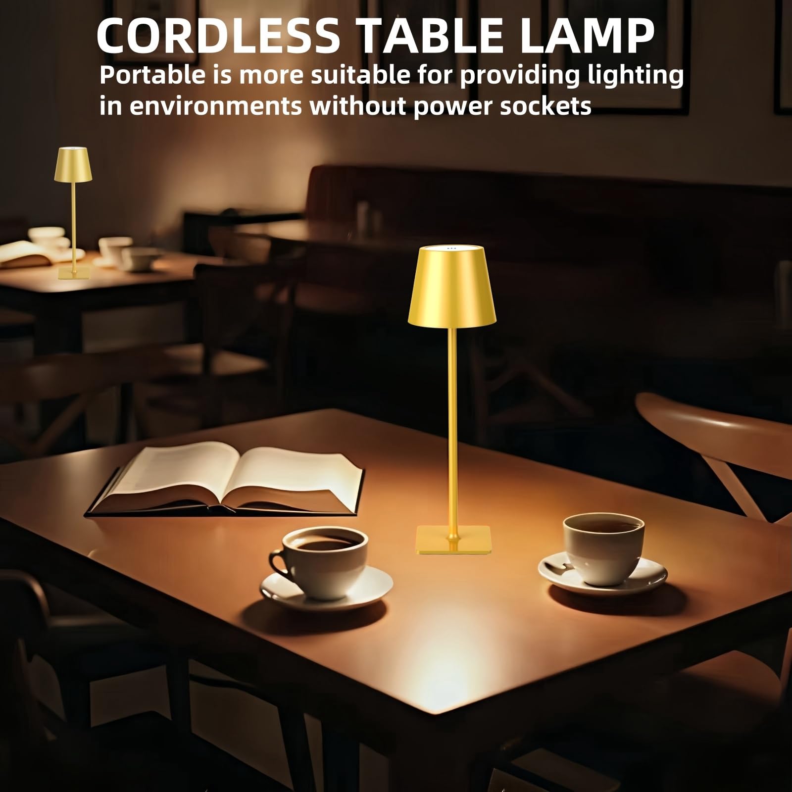 Madckdedrt 2 Pack Cordless Table Lamp Rechargeable,Wireless Led Bottle Light,5200Mah Battery Operated,Portable,Touch Dimming,For Restaurant/Bedroom/Outdoor/Terrace/Night Light (Gold)