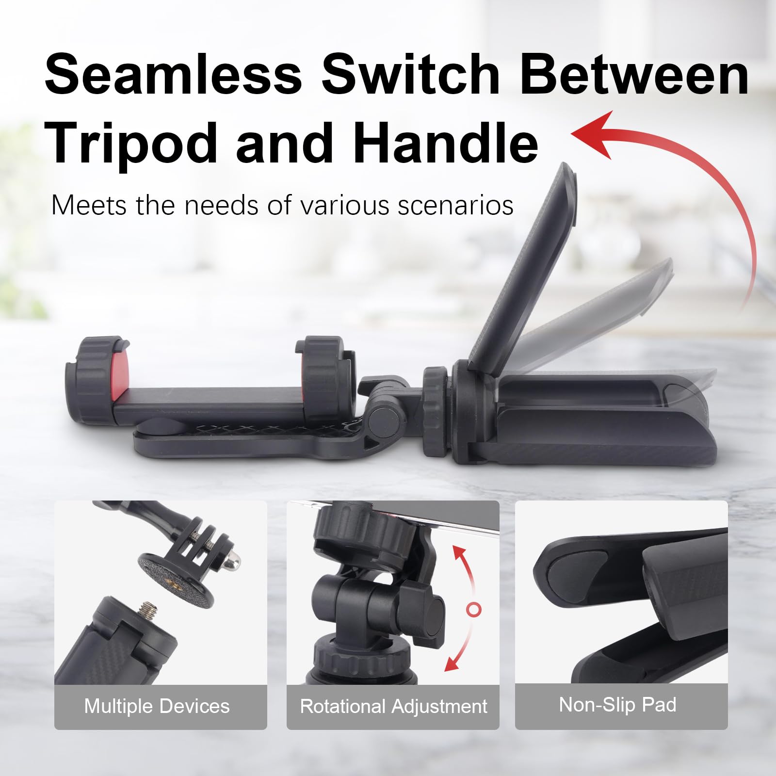 Mechrig Mini Tripod With 360° Phone Holder & Dual Cold Shoe, Small Phone Tripod Stand For Iphone/Android, Pocket Selfie Stick Handle Grip Compatible With Cellphone/Action Camera (Sy032)
