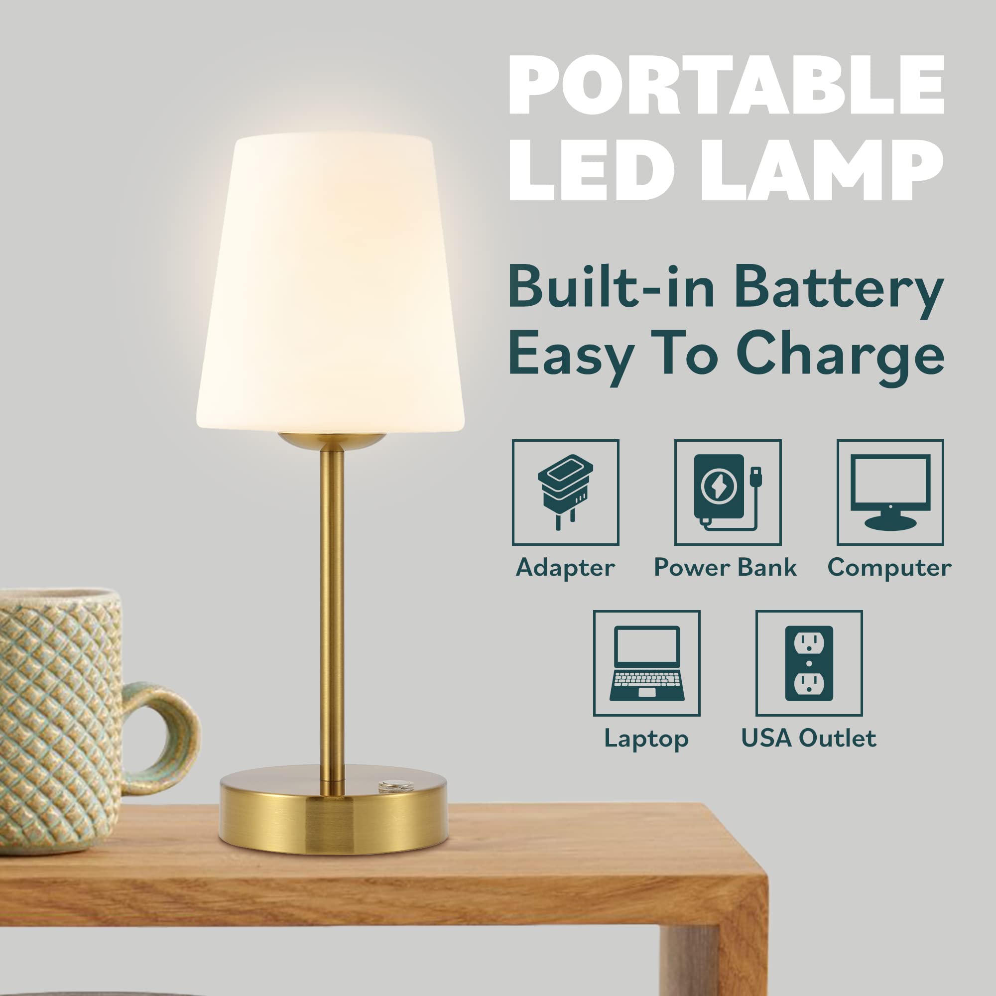 Jonathan Y Jyl7110C Carson 12.75" Modern Minimalist Iron Rechargeable Integrated Led Table Lamp Contemporary Bedside Desk Nightstand Lamp For Bedroom Living Room Office, Brass Gold/White