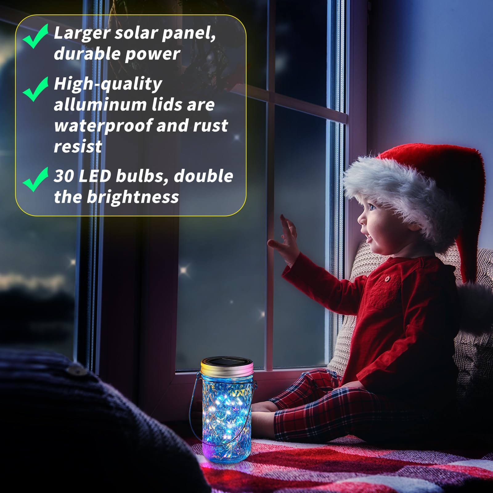 Tuanse 20 Sets Solar Lantern Lights Sets 30 Led Fairy Mason Jar Lights With Jar Lid Waterproof Lantern String 20 Hangers For Outdoor Yard Patio Lawn Garden Christmas, Jars Not Included