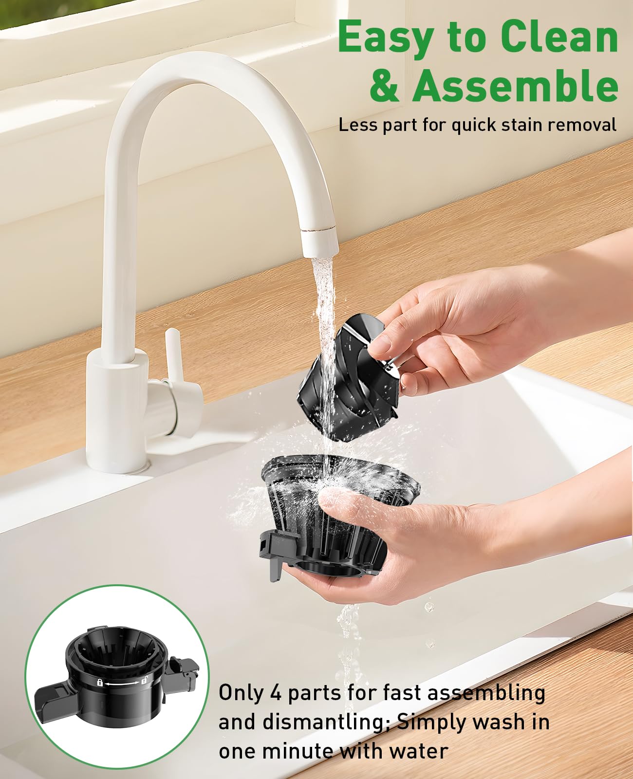 GlowWise Cold Press Masticating Juicer Machines with Built-in Blades for Slicing Whole Fruits & Vegetables, 4.35" Large Feeding Chute - Koospark