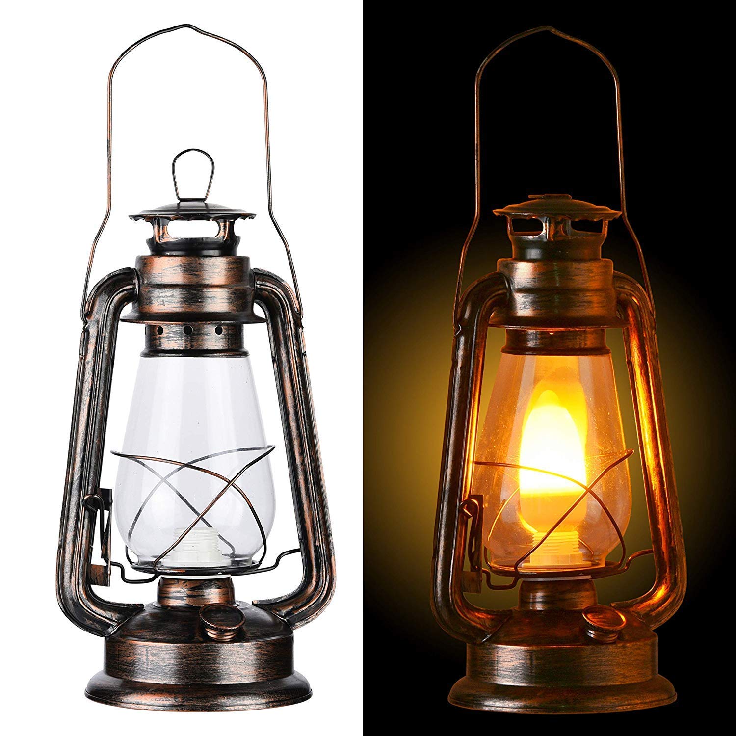 12Vmonster Pack Of 2 Vintage Rustic Accent Old Fashioned Electric Lantern Oil Lamp With Edison Led Bulb Bronze Rust Finish Dimmable Nightstand Desk Table Lamps For Antique Designer Light Study Room 12" Tall 6" D