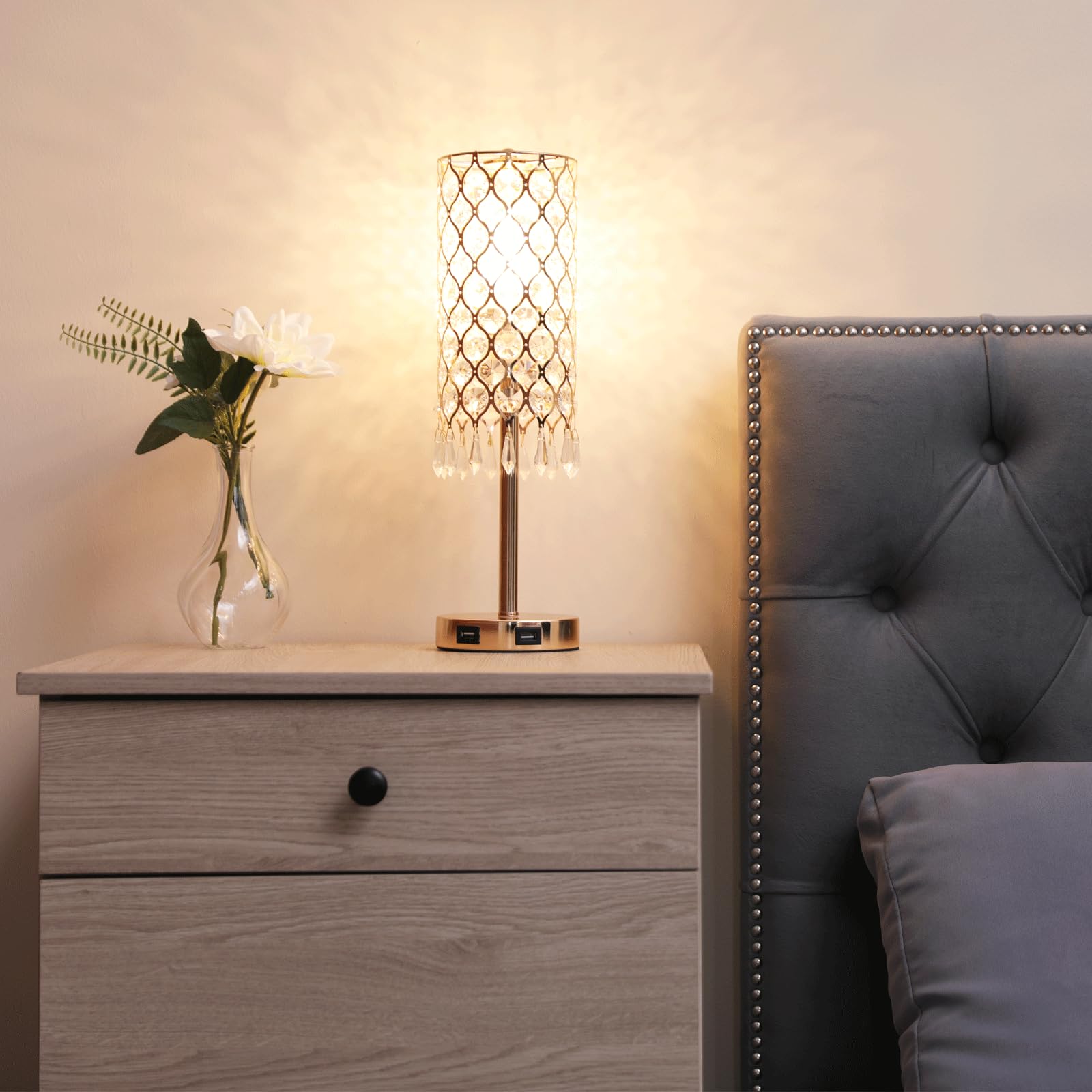 Cotulin Crystal Table Lamp,Gold Lamp With Usb Ports, 3 Way Dimmable Touch Lamp With Crystal Shade, Bedside Nightstand Gold Accent Lighting For Living Room Bedroom Home Office, Readin,Christmas
