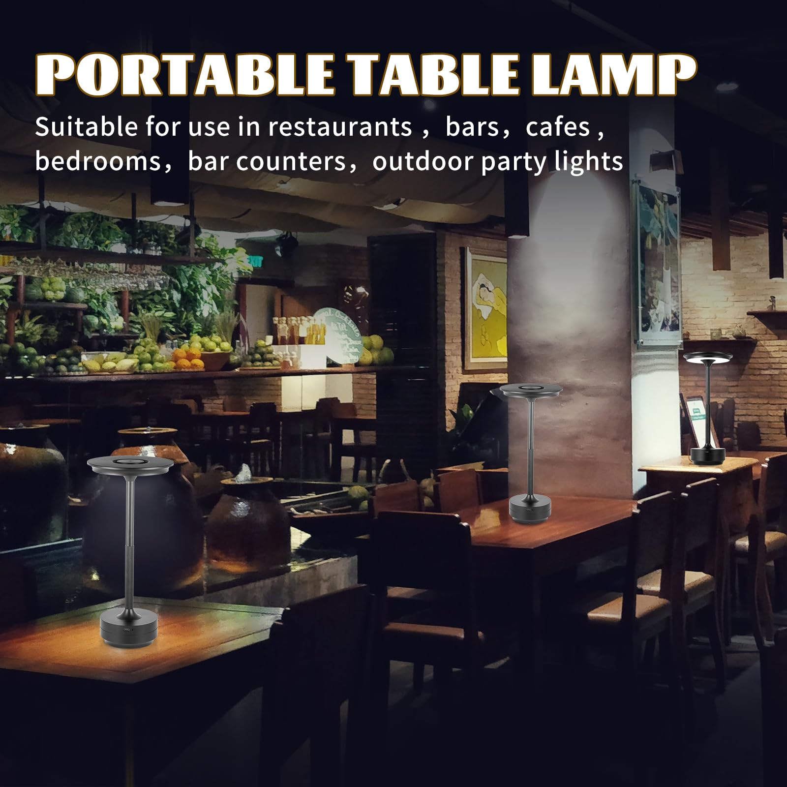 Baishezhuan Rechargeable Cordless Led Table Lamps Touch Sensor Light, 3-Levels Portable Dimming Wireless Battery Operated Lamp，Nightstand Lamp/Night Light/Restaurant Table/Outdoor/Coffee/Bar (Black)