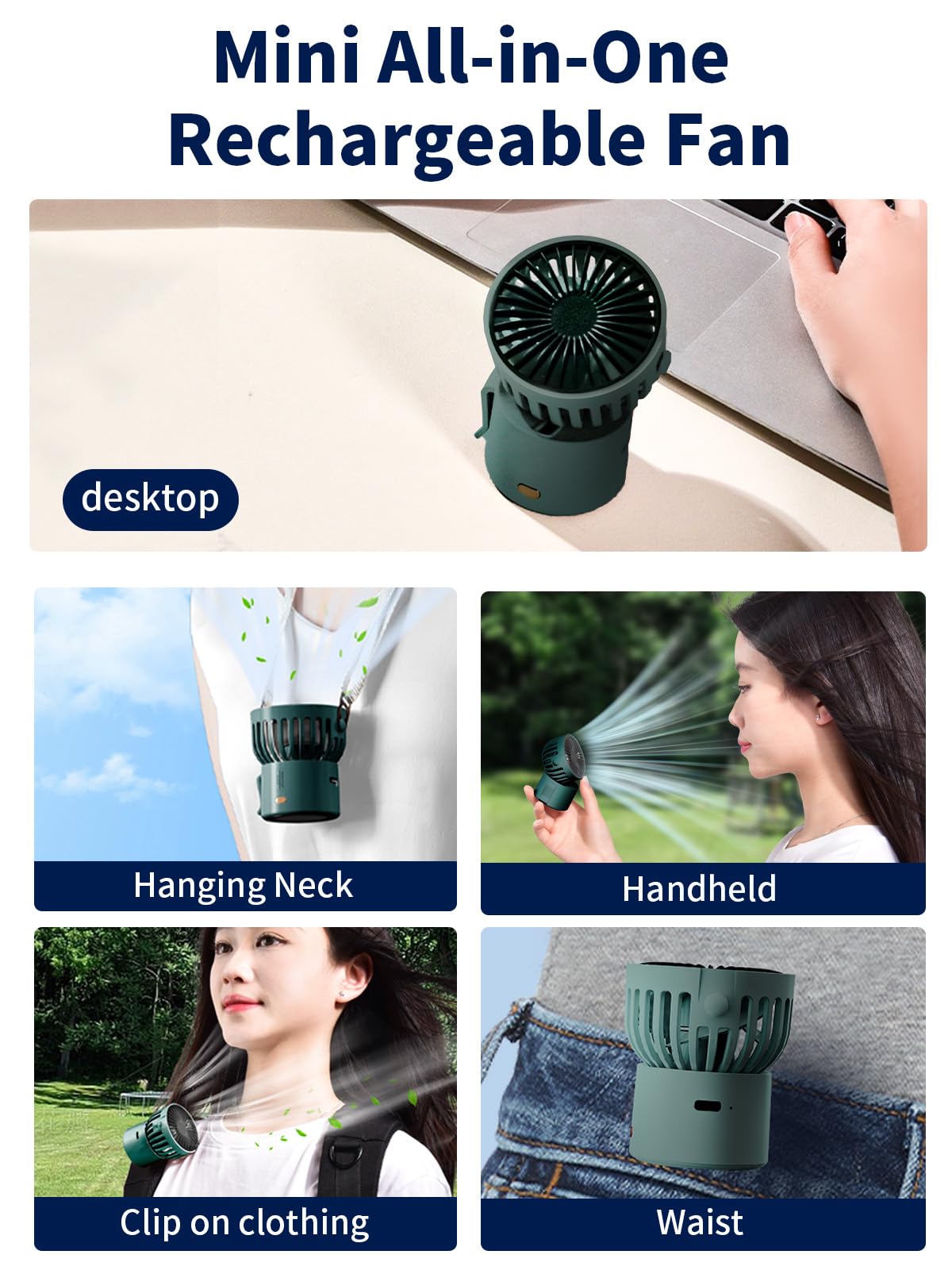 Mini Portable Neck Fan,Adjustable Usb Rechargeable Handheld/Necklace/Desk 3 In 1 Small Fan With Clip