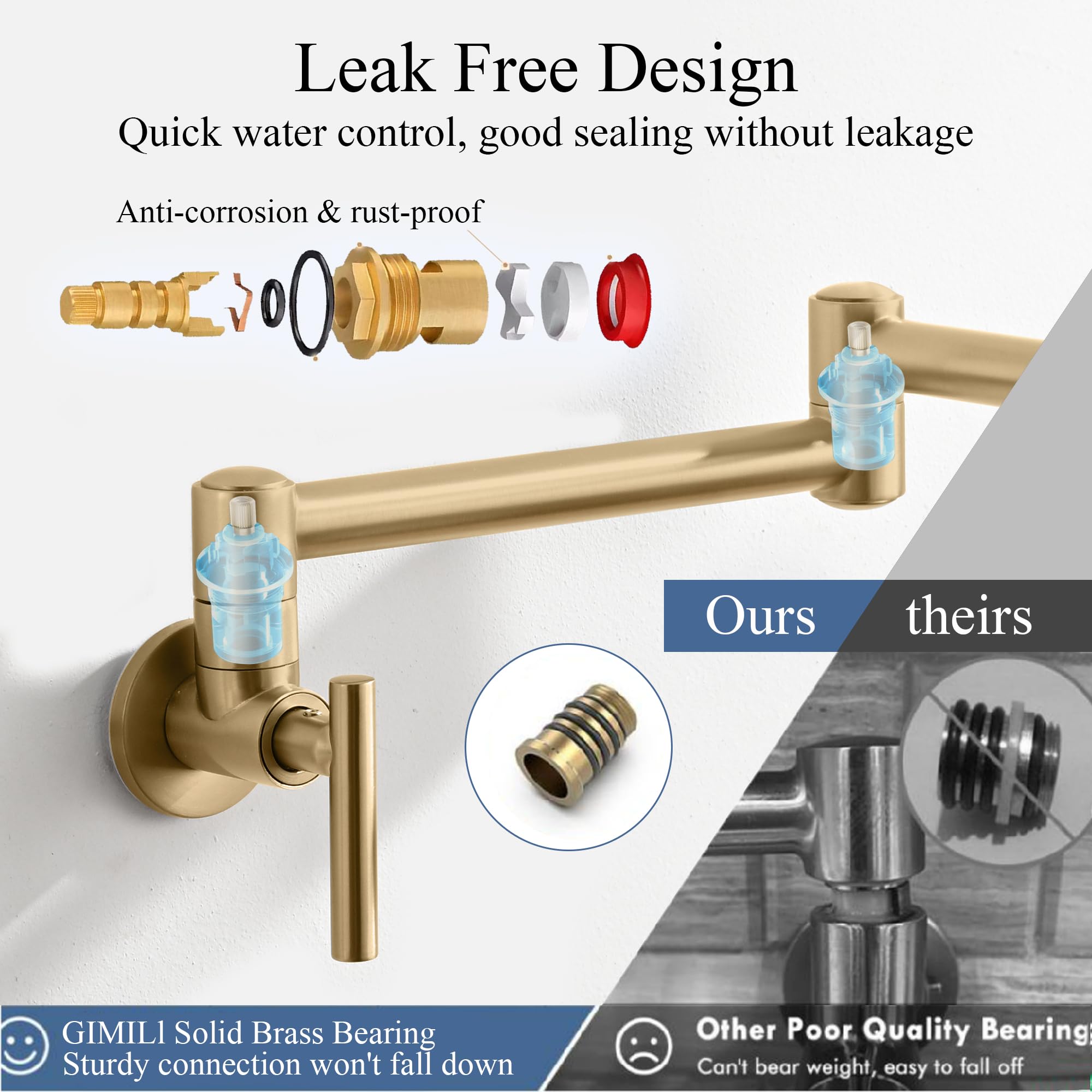 Diamondforge Pot Filler Faucets - For Kitchen, Sink, Stove And Bar With Brass Wall Mount Double Joint Swing Arms - Leak  Designs With High-Flow Aerators - Retractable And Folding Save Space - Brushed Gold