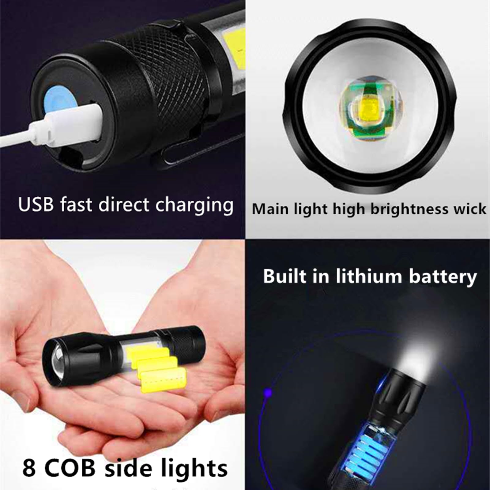 Shineunique Mini Flashlight High Lumens Rechargeable, Small Flashlights 3 Modes, Pocket Flashlight With Clip,Zoomable, Waterproof, Adjustable Brightness Flash,Camping, Hiking,Emergency (Mini A)