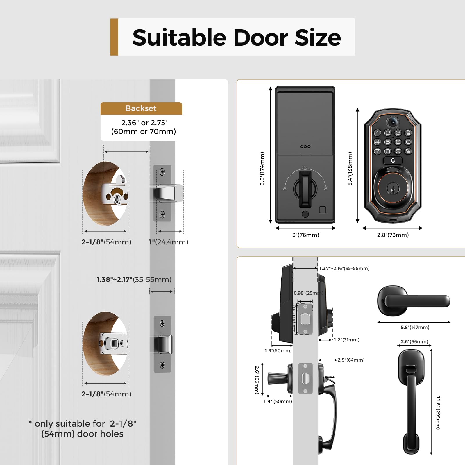 Arpha Keyless Entry Deadbolt With Handle Set - Wifi Smart Lock With Camera, 5-In-1 Camera+Doorbell+Fingerprint+Keypad, App Control, Auto Lock, Easy Install, Waterproof For Front Door