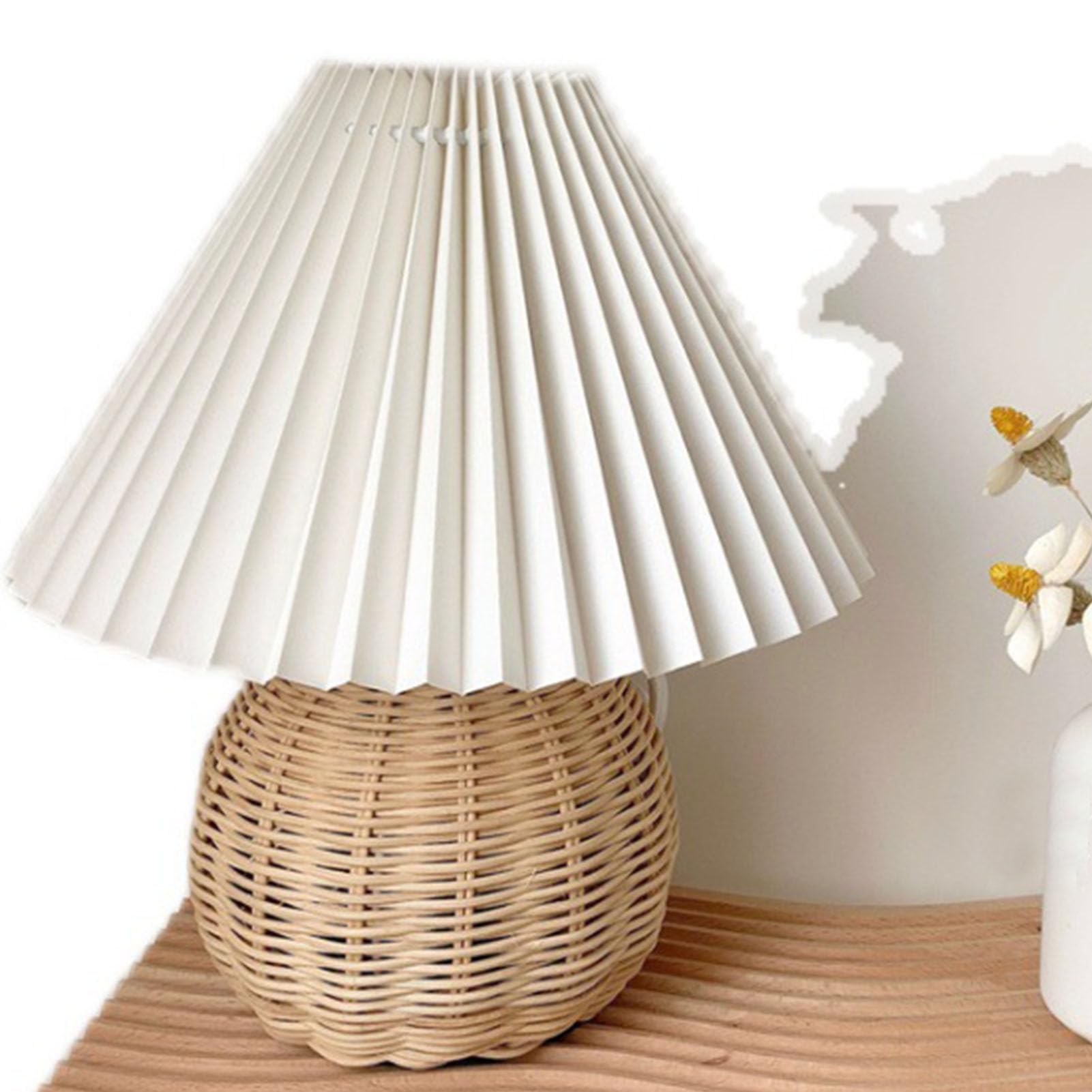 Shenruifa Table Lamp Rattan Pleated Aesthetic Vintage Lamp Bedside Nightstand Mini Lamp For Bedroom Living Room Side Table