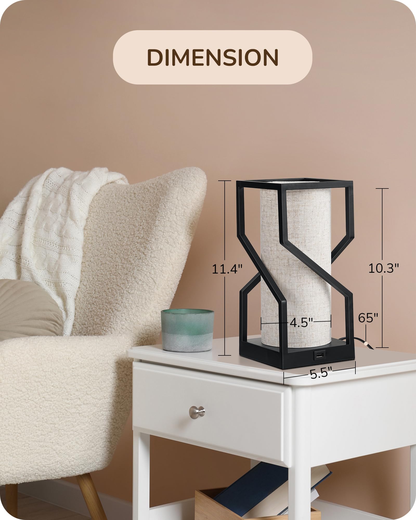 Edishine Modern Table Lamp With Overall Touch Control, 9W 2700K 3-Stage Dimmable Bedside Lamp, Linen Lampshade & Usb-A Port, Nightstand Lamp For Bedroom, Living Room, Bulb Included