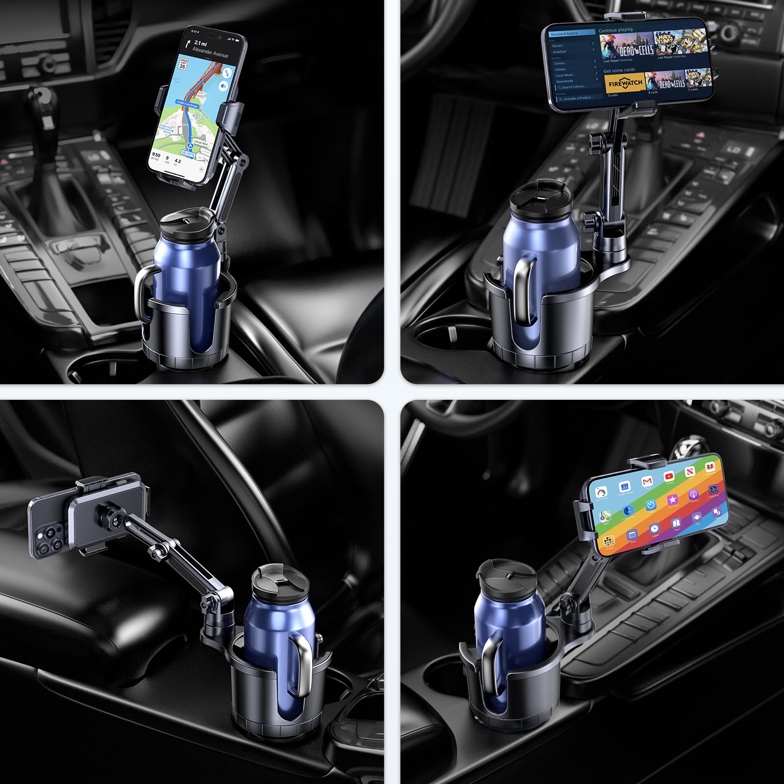 Uniwit Car Cup Holder Phone Mount, 2 In 1 Cup Holder Cell Phone Holder With Expander Adjustable Base For Car,360°Rotation Phone Mount Compatible With 4-7" Iphone Smartphones And Most Bottles