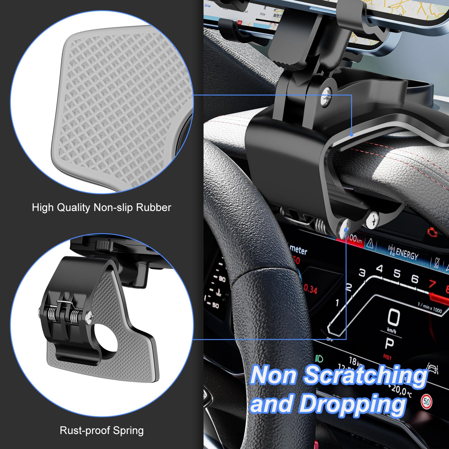 Jfx Car Phone Holder For Dashboard, Multi-Function One-Hand Operation, Clip-On Smartphone Holder, Compatible With 4.3-7.6 Inch Smartphones, Suitable For Thick Cases