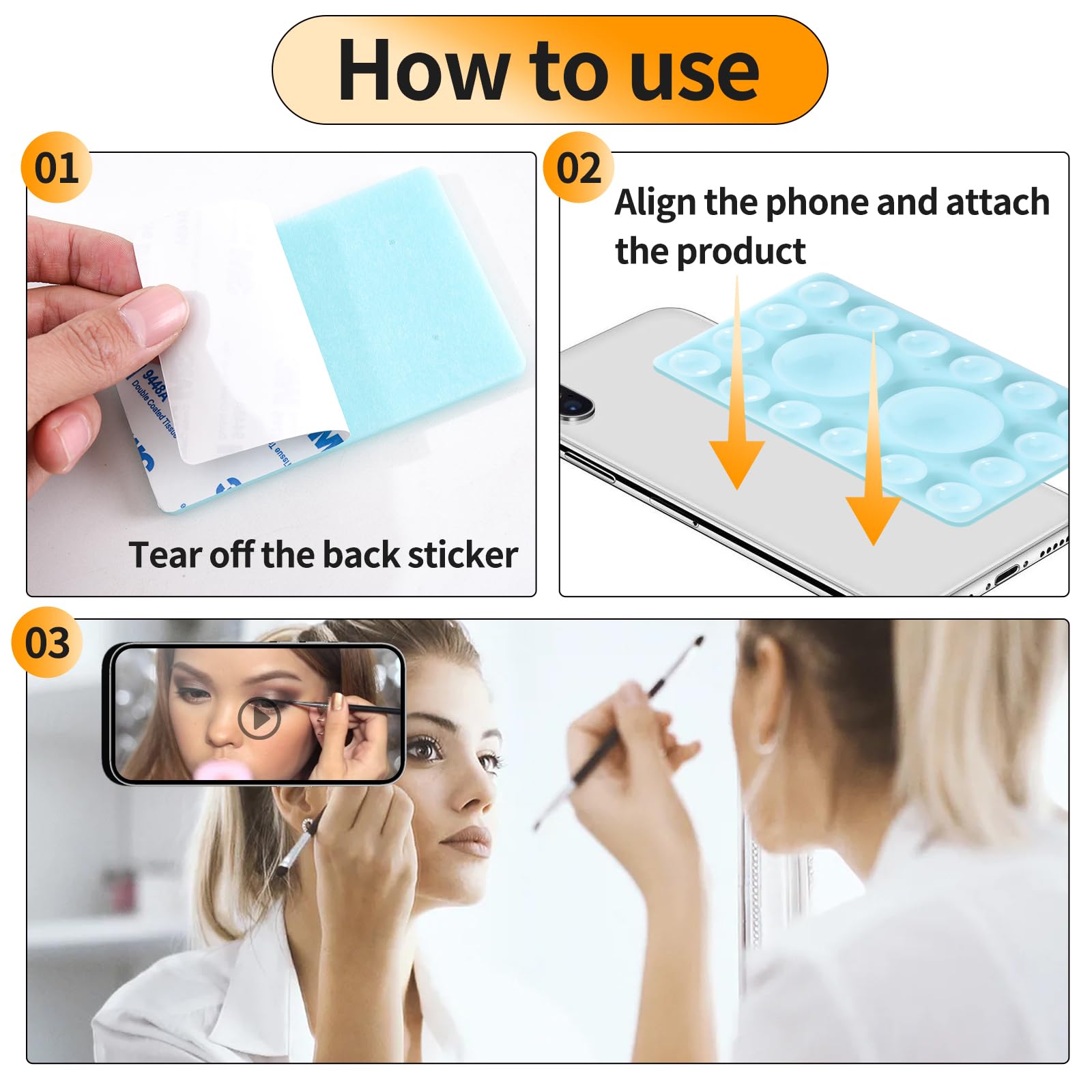 Zyccer Double Sided Silicone Suction Phone Holder Mount,Compatible With Iphone And Android Cases Hands- Mirror Shower Phone Mount Strong Grip Holder (Transparent, Single Sided 1Pcs)
