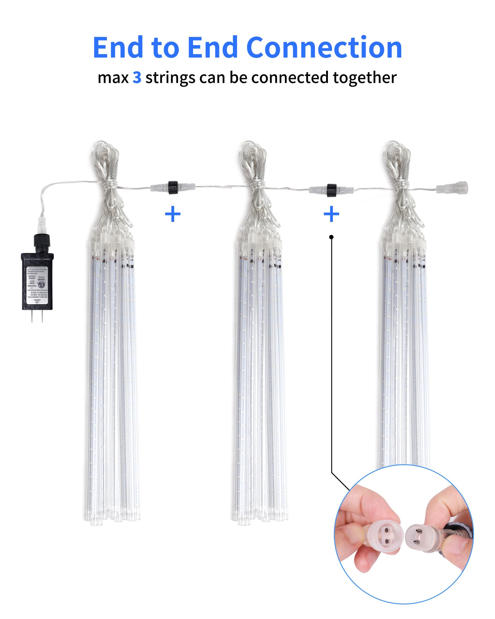 Blingstar Meteor Shower Lights - Outdoor 10 Tubes, 16 Inch, 360 Led, Waterproof Falling Rain Lights For Tree, Porch, Roof, Yard - Xmas, Halloween Decoration, Blue