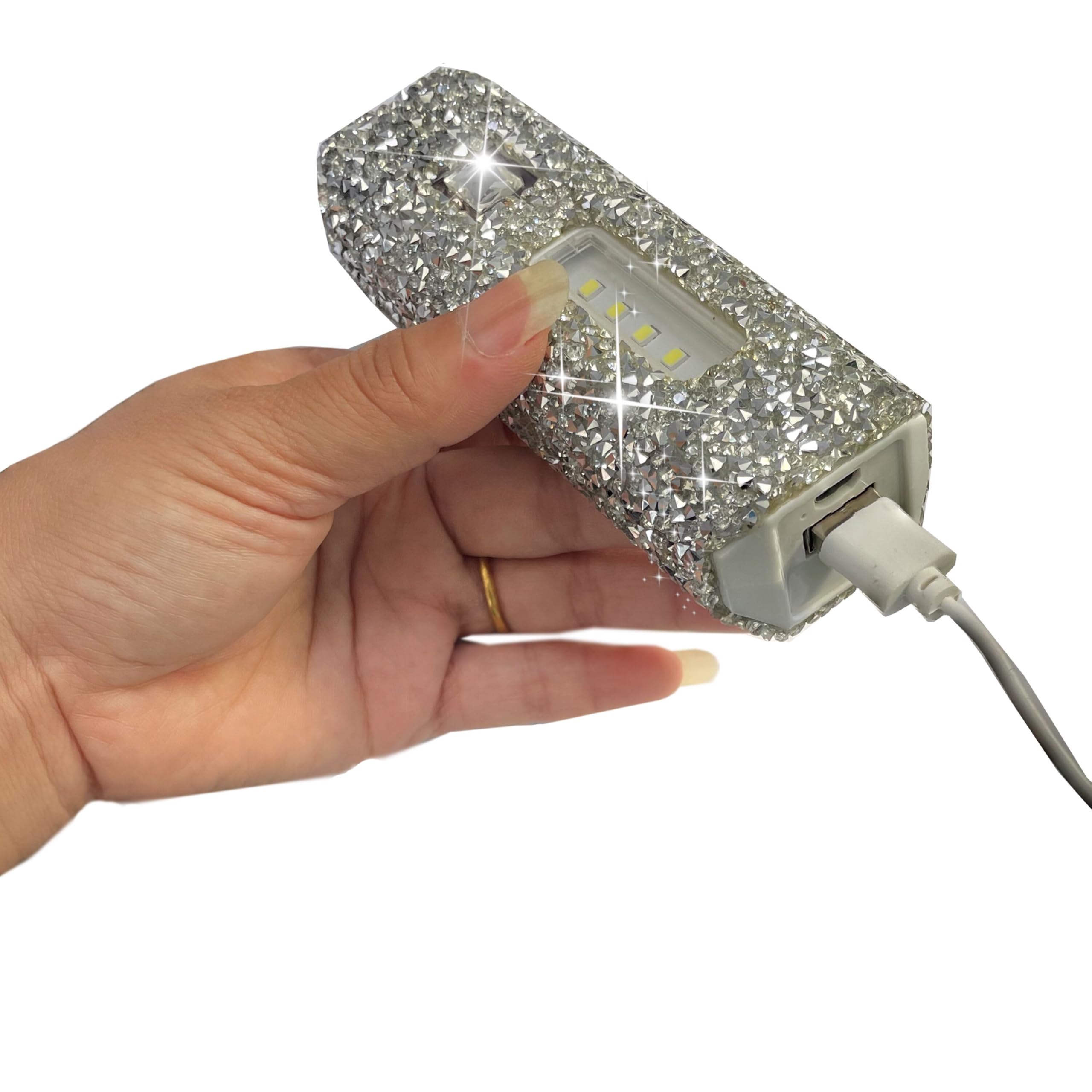 Caizishen Silver Diamond Decor Flashlight For Women - Glitter Rhinestone, Cute And Sparkly For Camping Essentials
