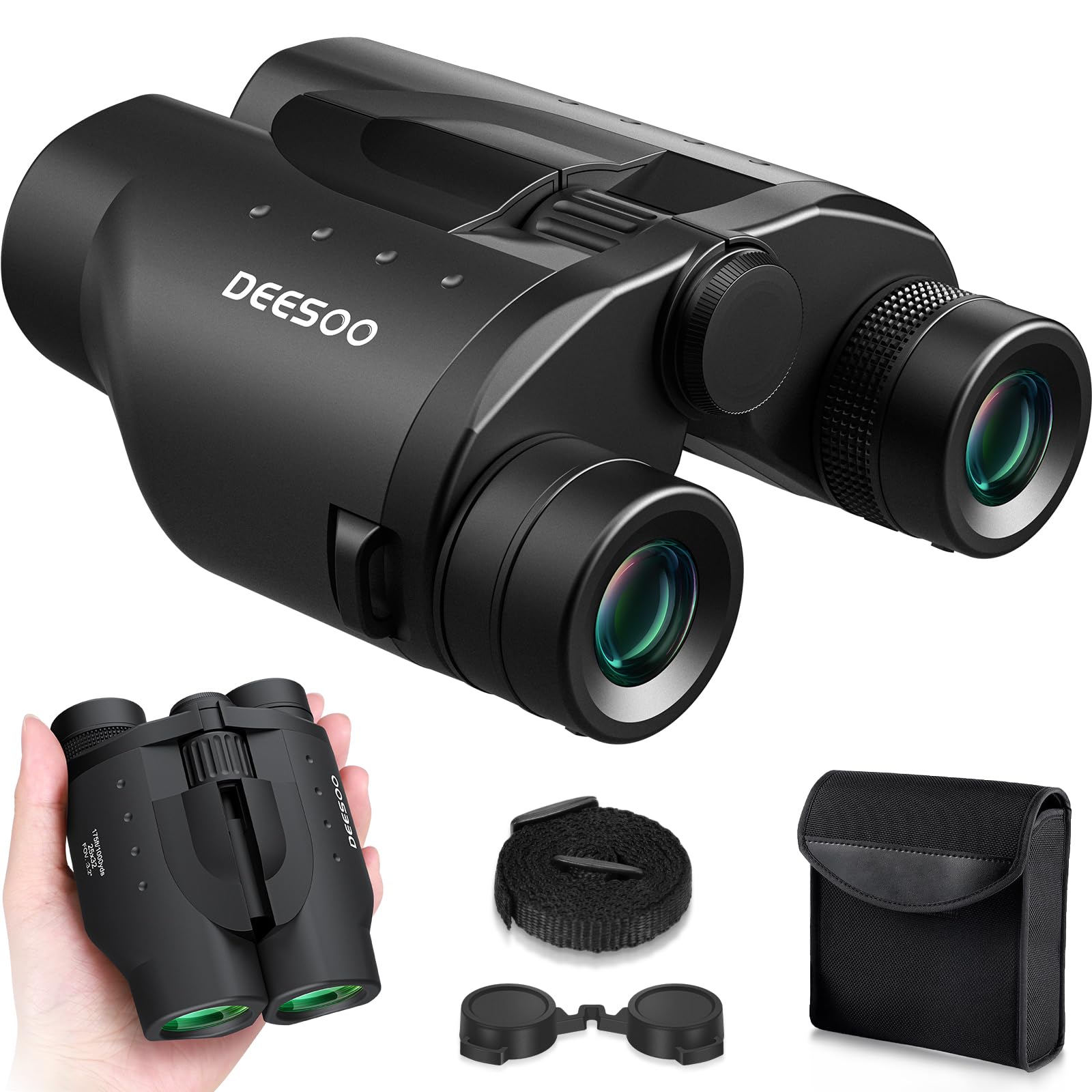 Deesoo 25X32 Binoculars For Adults Kids Compact - High Powered Bird Watching Binoculars Lightweight With Small Size For Hunting Traveling Sports Hiking (Black)