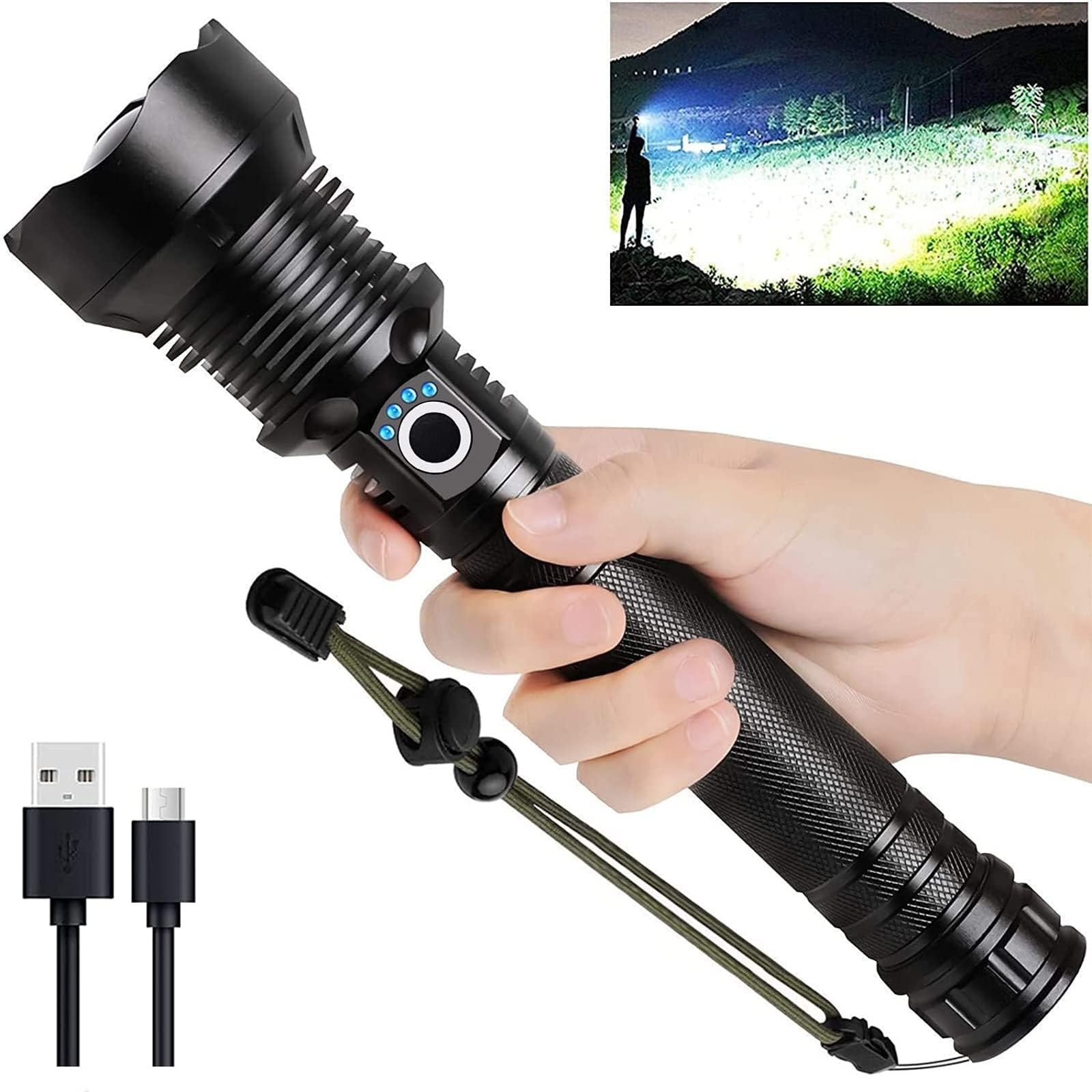 Lylting Rechargeable Led Flashlights High Lumens, 990000 Lumens Super Bright Flashlight With 5 Modes & Waterproof, Powerful Handheld Flashlight For Camping Emergencies