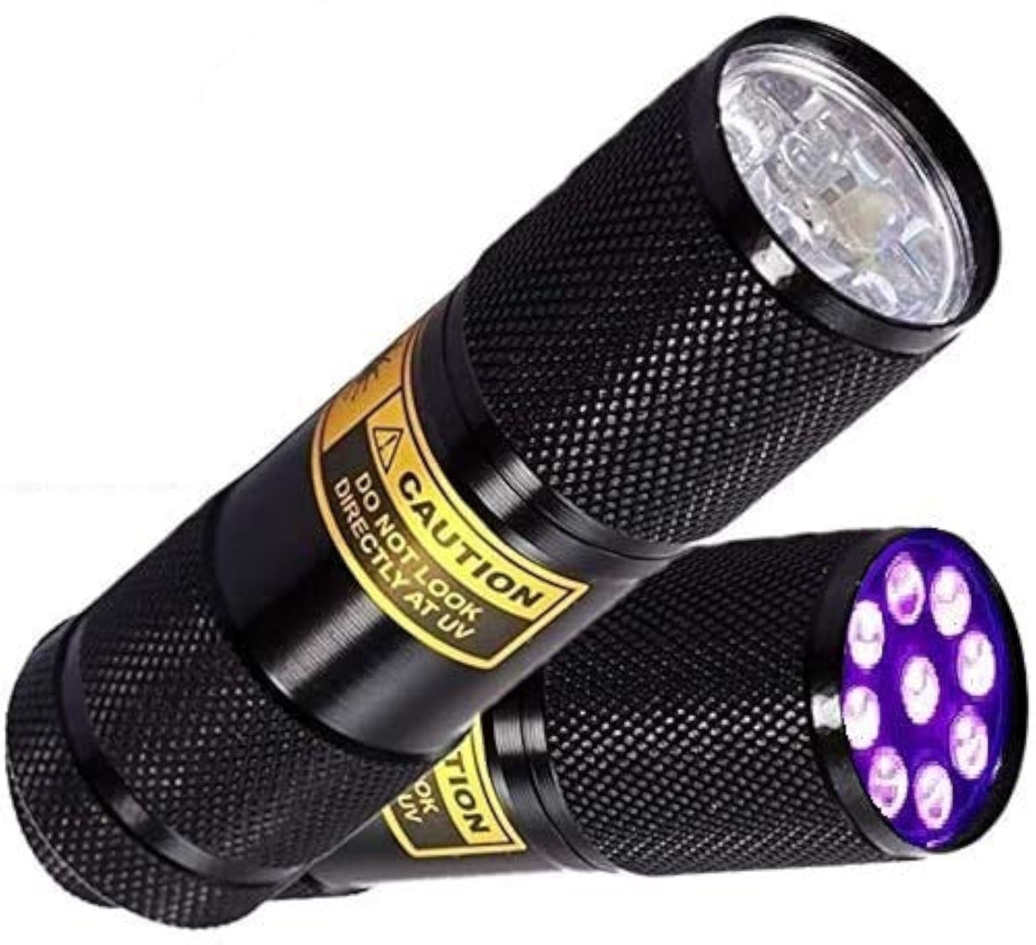 Bright Eyes 2-Pack - Best Black Light - Top Uv Pet Urine Stain Detector - Head Lice Or Bed Bug Revealer (Aluminum, 9 Led)