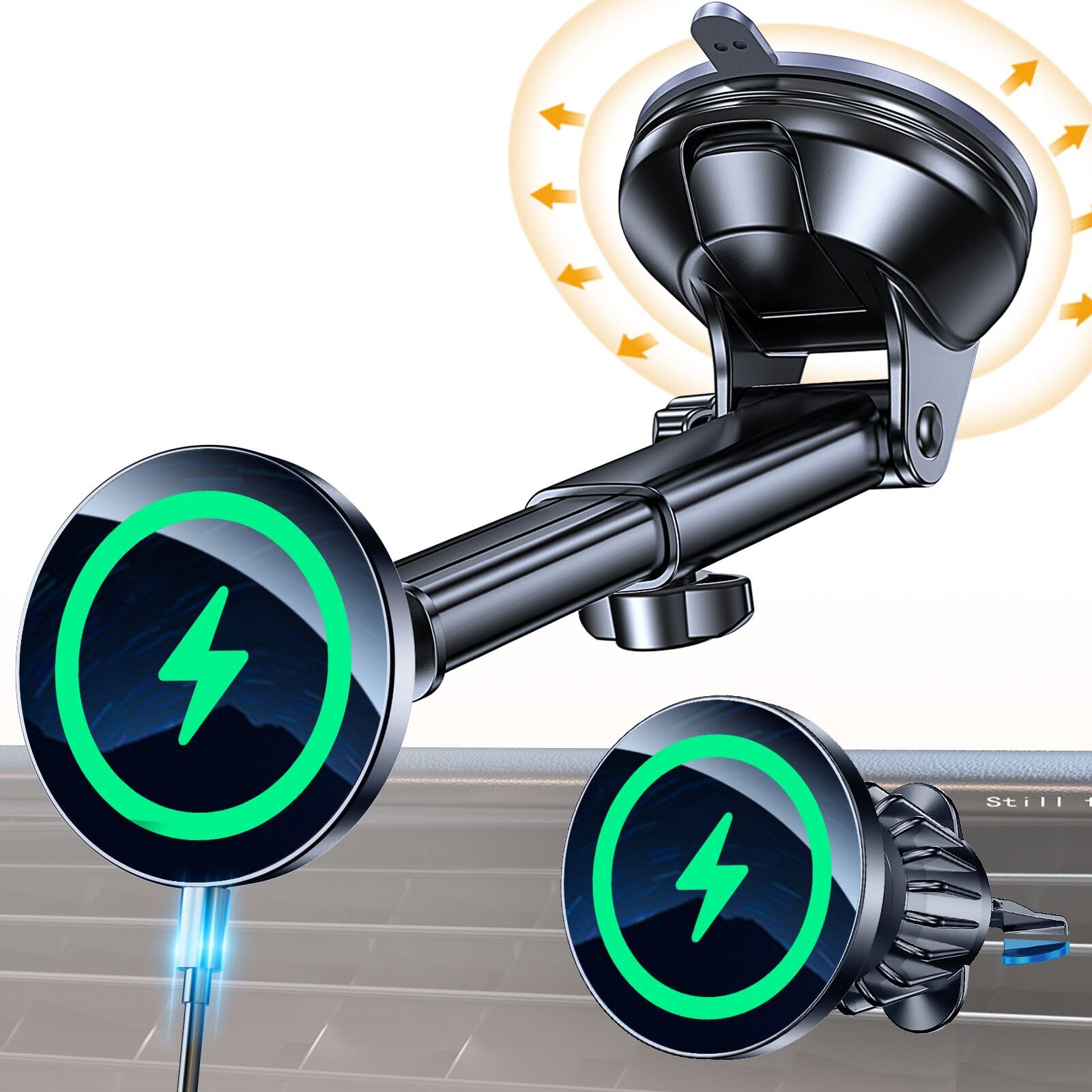 Coolpow For Magsafe Car Mount Charger【Ultra Magnet】Magnetic Phone Holders For Your Car Charger【Windshield+Vent+Dash】Magnetic Wireless Car Phone Holder Charger Car Mount For Iphone 16 Pro Max 15 14 13