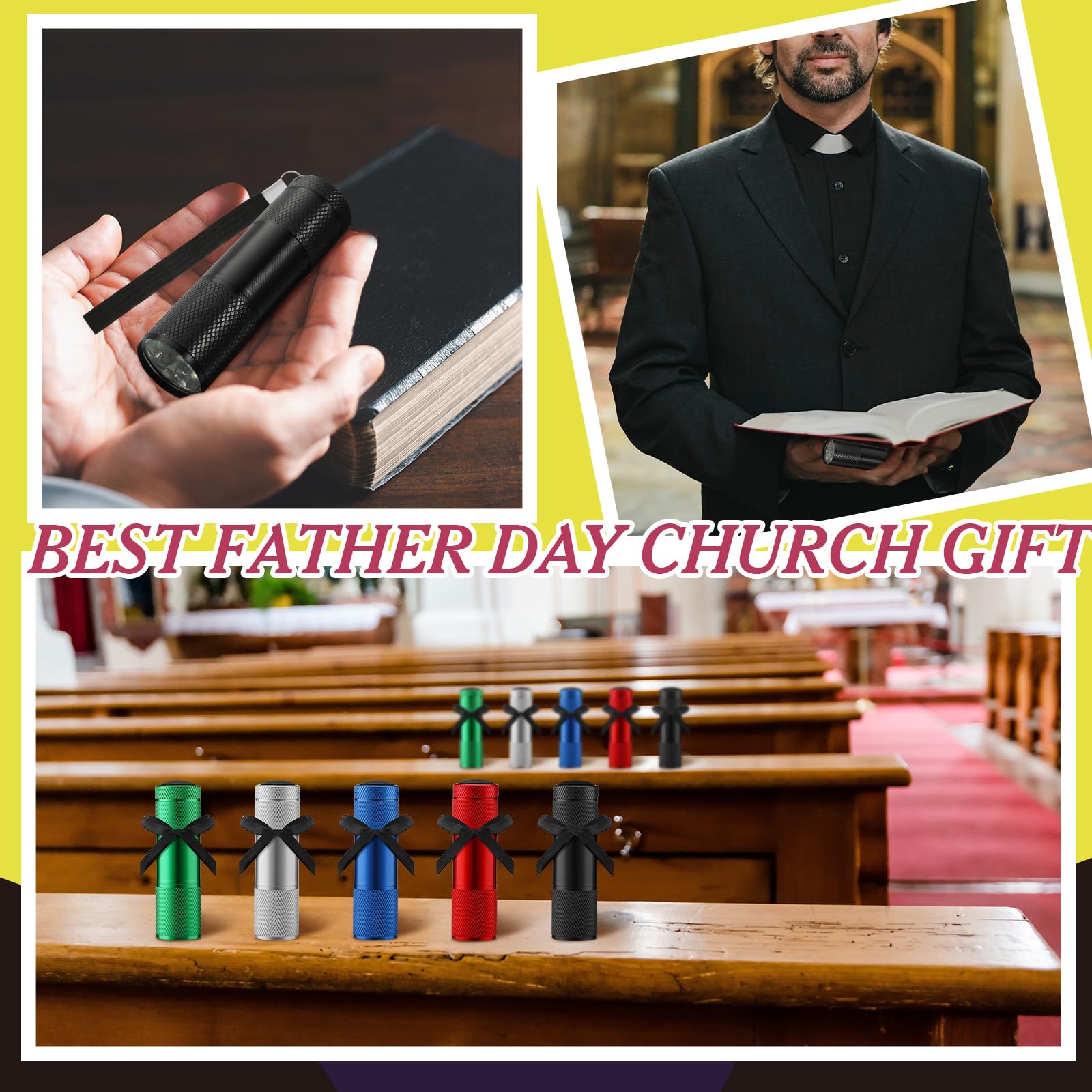 Vihose 50 Sets Father Church  Mini Flashlights Bulk Bright Aluminum 9 Led Handheld Flash Light With Christian Bible Verse Cards For Thank You , Not Include Batteries