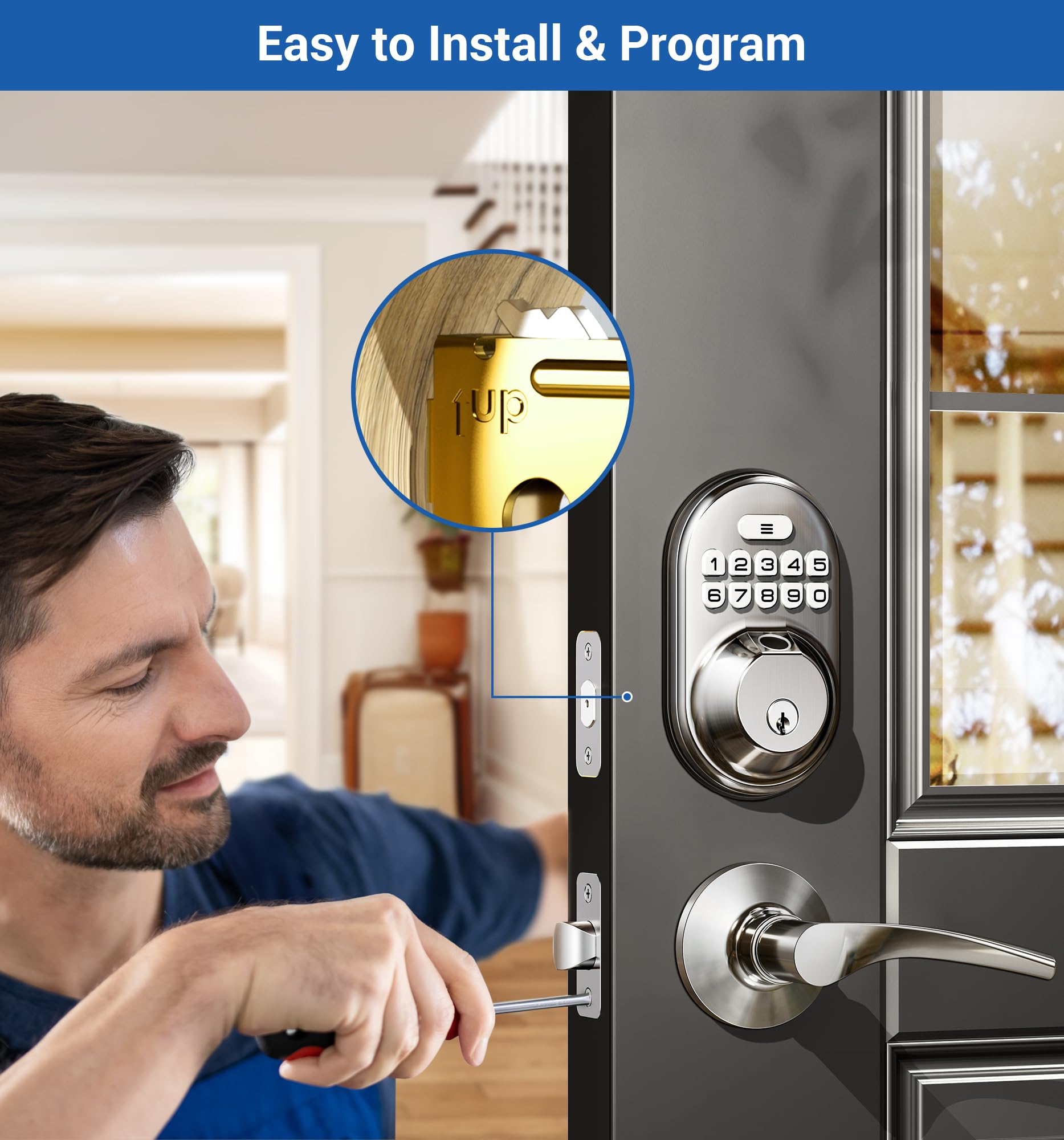 Veise Fingerprint Door Lock With 2 Lever Handles, Keyless Entry Keypad Electronic Deadbolt, Front Door Lock Set, Easy Installation, Satin Nickel
