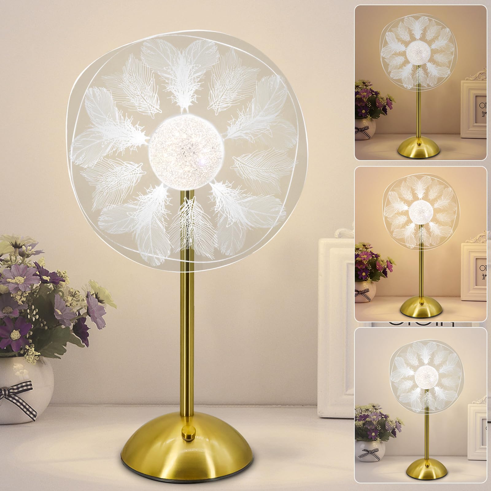 Tynled Microphone Table Lamp, 3 Colors Small Touch Lamp For Bedrooms Stepless Dimming Cordless Lamp Unique Battery Operated Lamp Perfect Birthday For Mother Women Girl