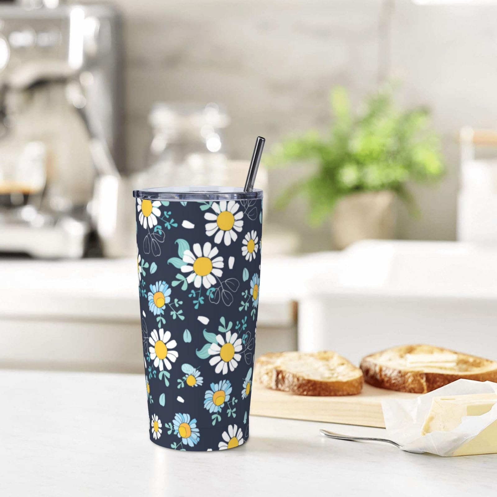 Daisy Flowers Tumbler 20Oz Floral Stainless Steel Insulated Tumblers With Lid And Straw Spring