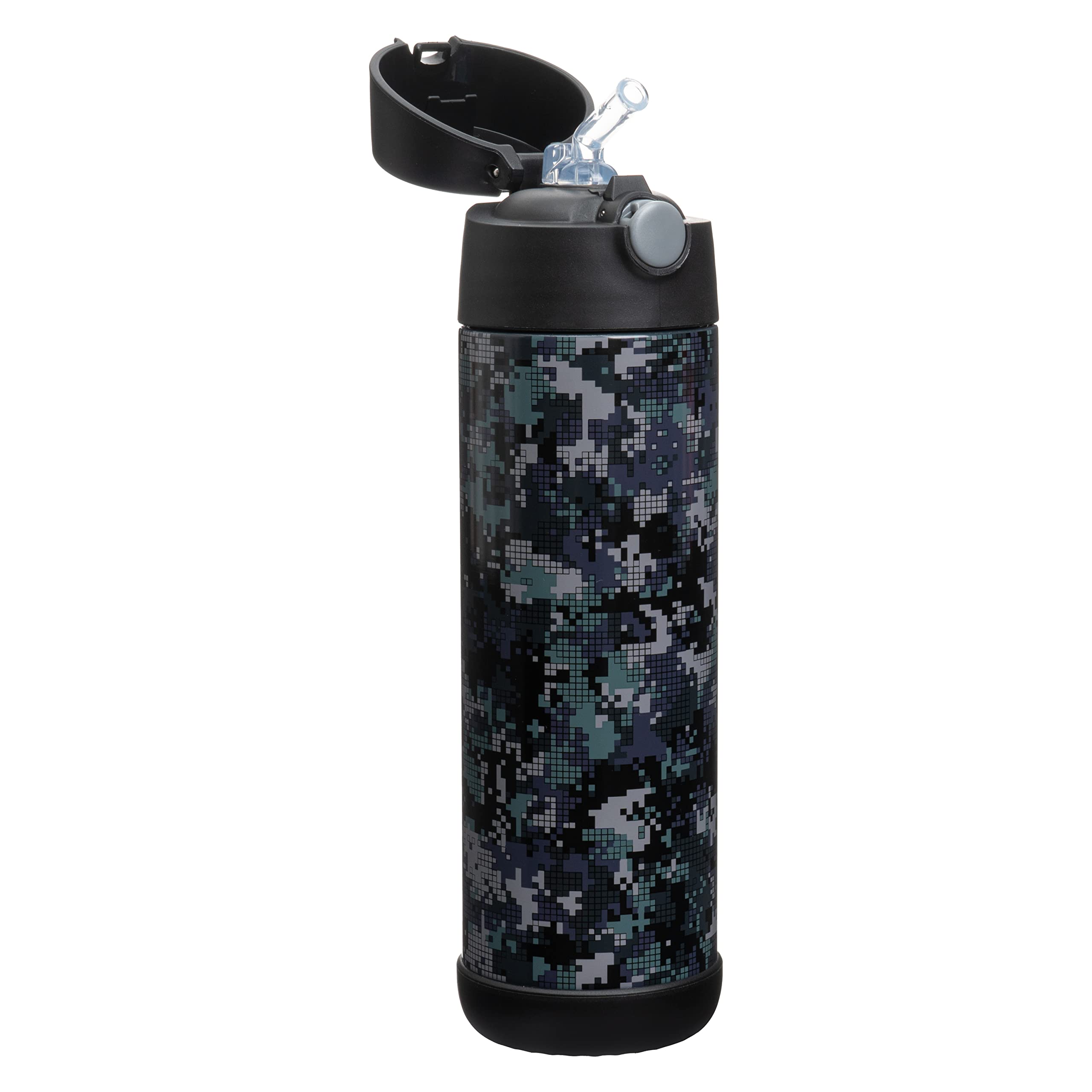 Snug Kids Water Bottle - Insulated Stainless Steel Thermos With Straw (Girls/Boys) - Black