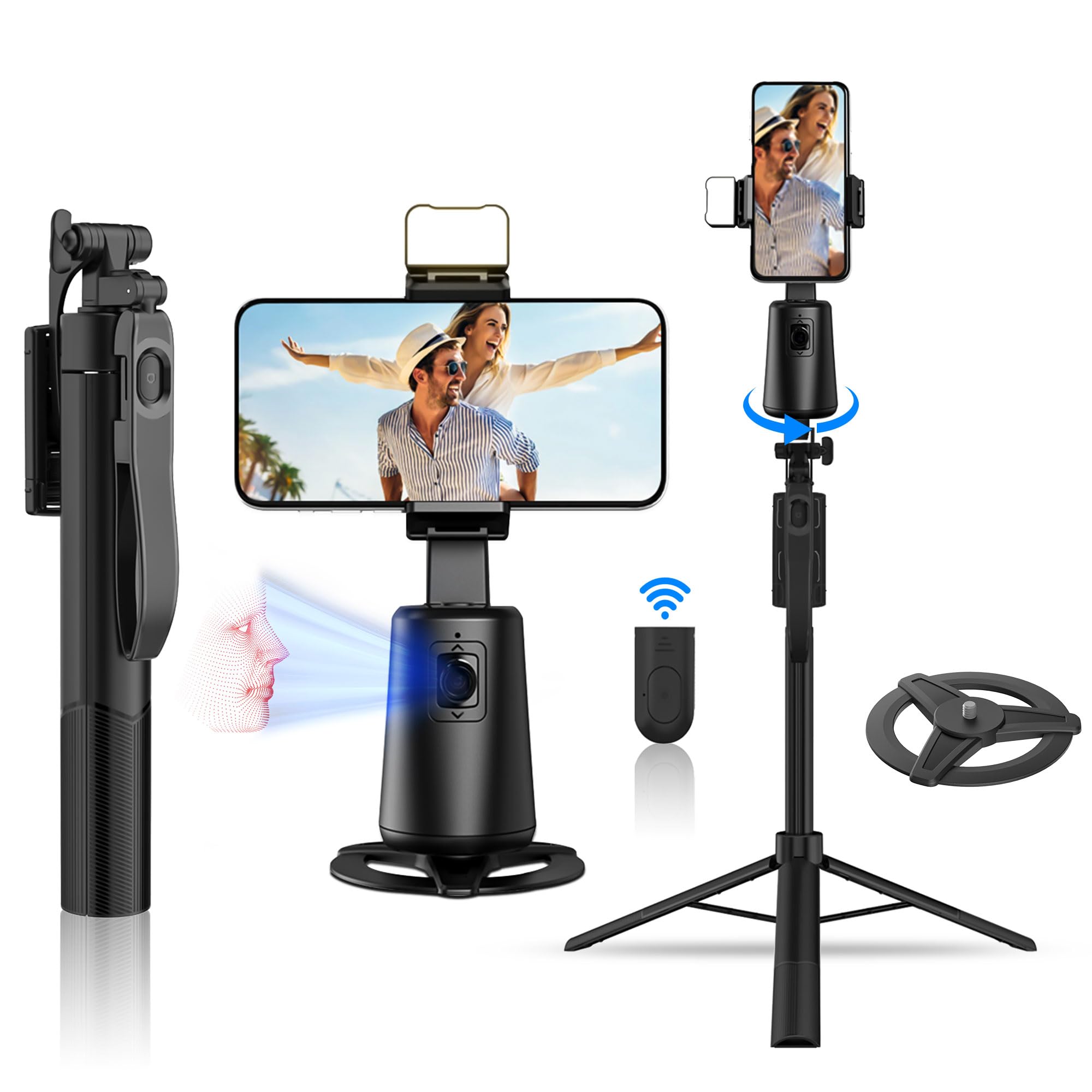 Lysoatur Auto Face Tracking Tripod 360° Rotation, 67" Tripod For Iphone Selfie Stick,Phone Tripod Stand Holder With Remote Gesture Control,No App, For Live Video Tiktok Live Vlog Streaming Video