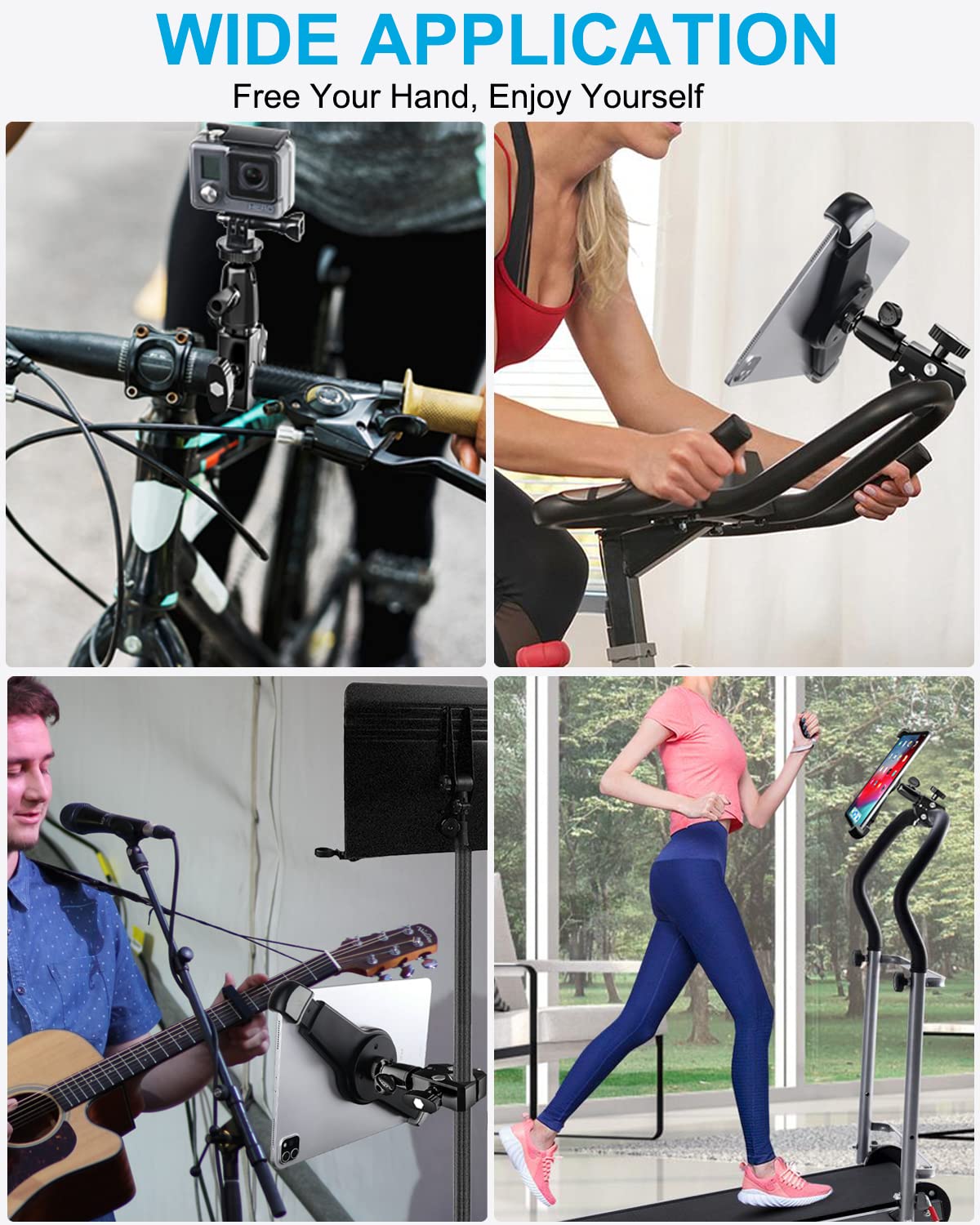 Woleyi Large Tablet Mount Holder With 1/4" Screw Thread For Spin Bike, Treadmill, Microphone Stand, Tripod Adapter, Exercise Bicycle, Handlebar, For Ipad Pro 13 Air & 9.5-14.5" Tablet, Gopro, Camera