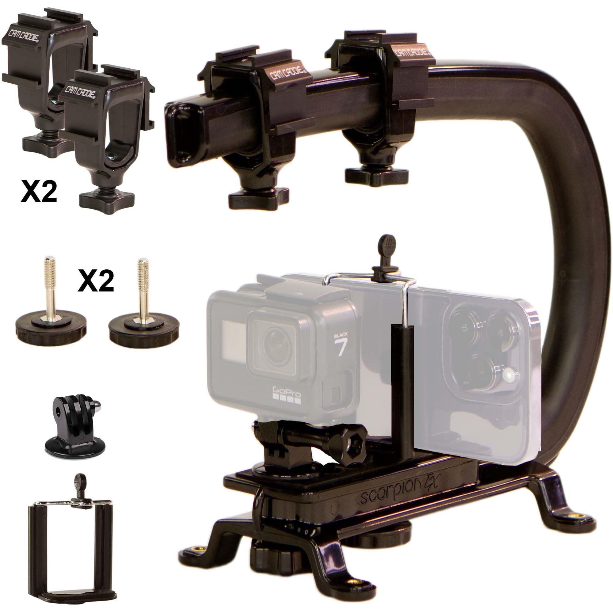 Cam Caddie Scorpion Ex Video Action Stabilizing Rig Handle Grip Handheld Stabilizer With Hot-Shoe Mount For Canon Nikon Sony Panasonic Dslr & Mirrorless Camera Camcorder (Triple Cold Shoe (X2))