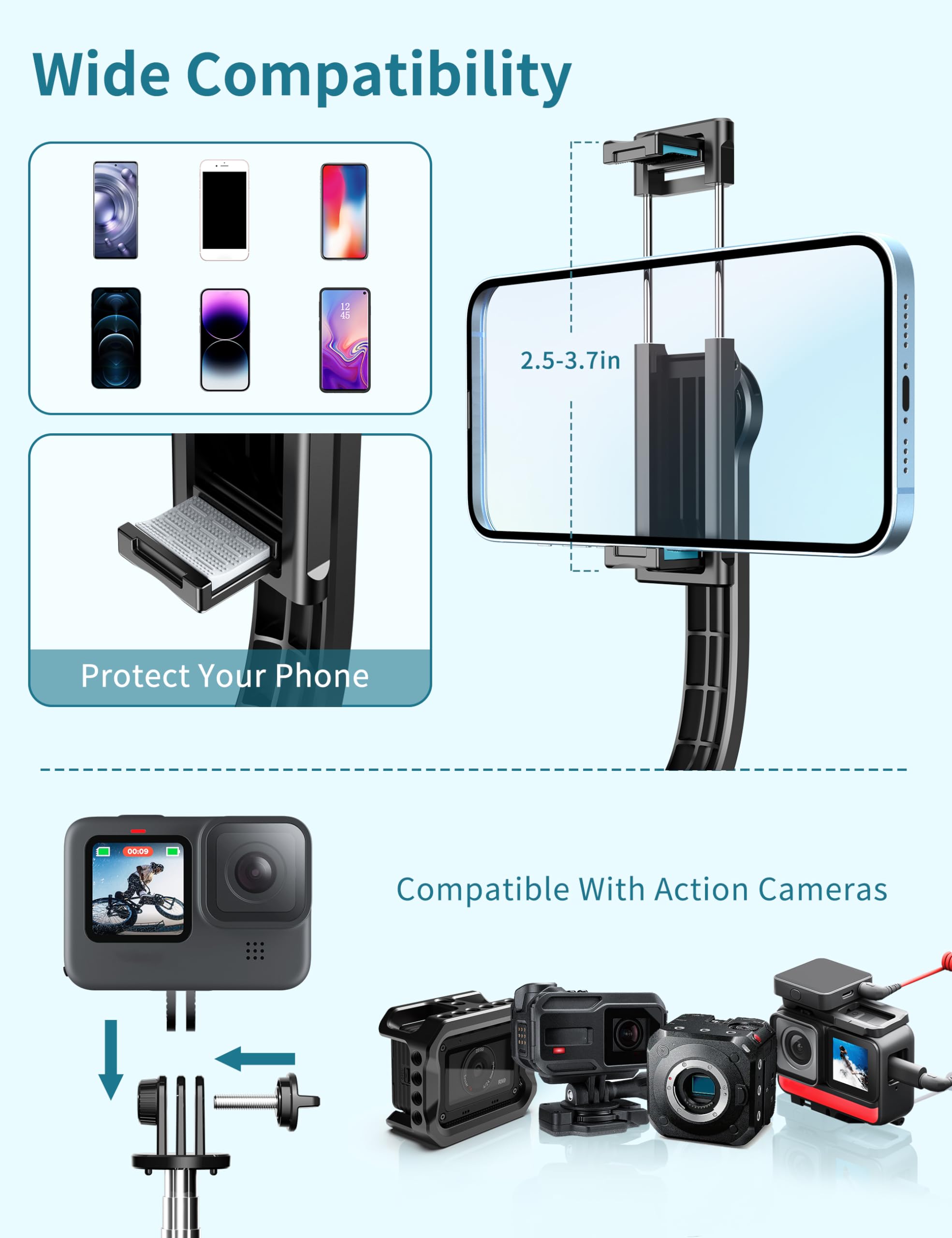 Qirita Selfie Stick, 41'' Extendable Phone Tripod Stand With Phone Holder & Detachable Remote, 360° Rotation Selfie Stick Tripod For Cell Phone Compatible With Iphone, Android, Samsung