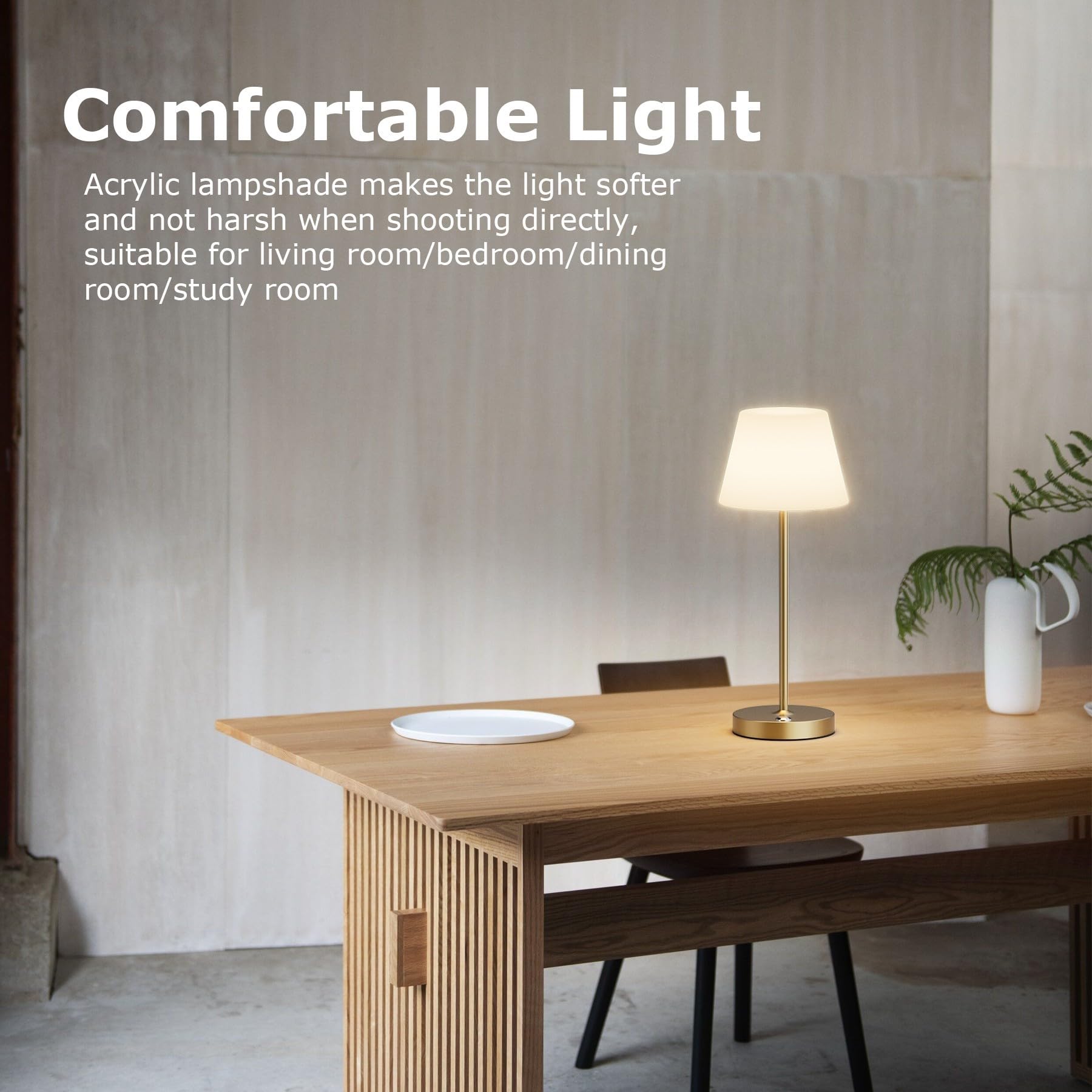 Coinmit Cordless Table Lamp, 6000Mah Battery Powered Lamp, Modern Led Rechargeable Bedside Night Lamp, Outdoor Waterproof Acrylic Gold Table Lamp, Gold